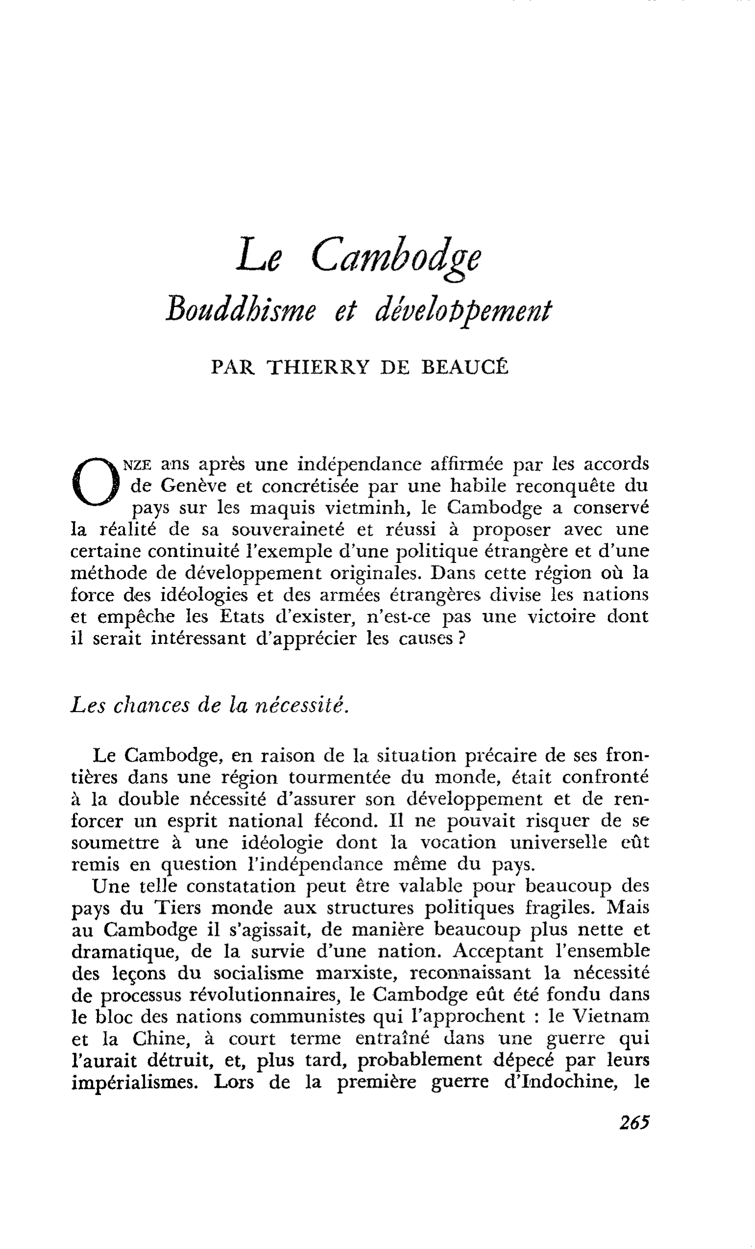 Le Cambodge bouddhisme et développement