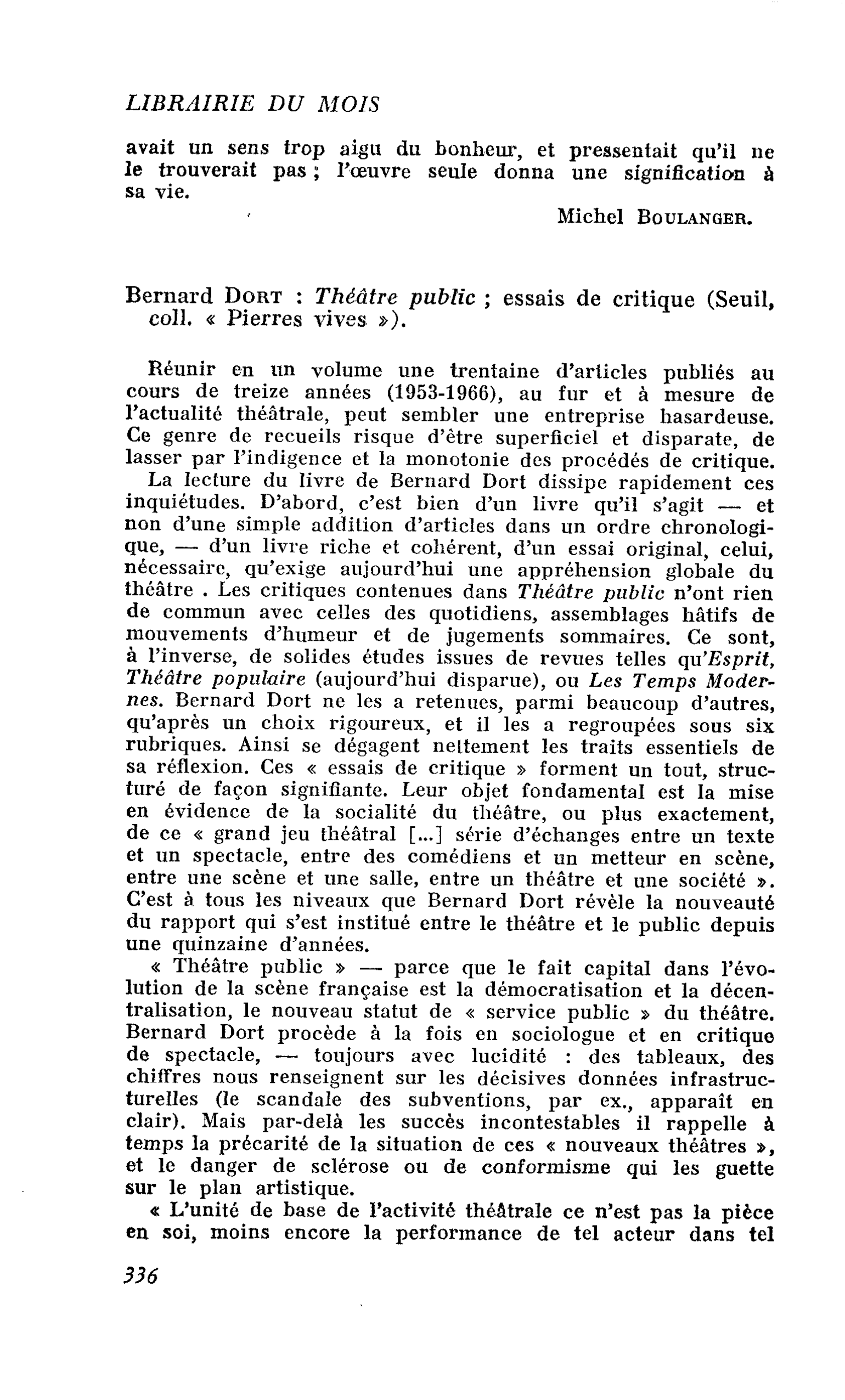 Bernard Dort : Théâtre public ; essais de critique