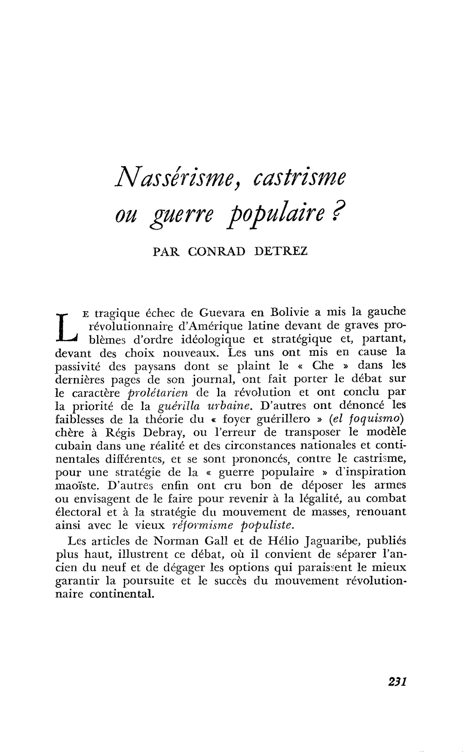 Nassérisme, castrisme ou guerre populaire ?