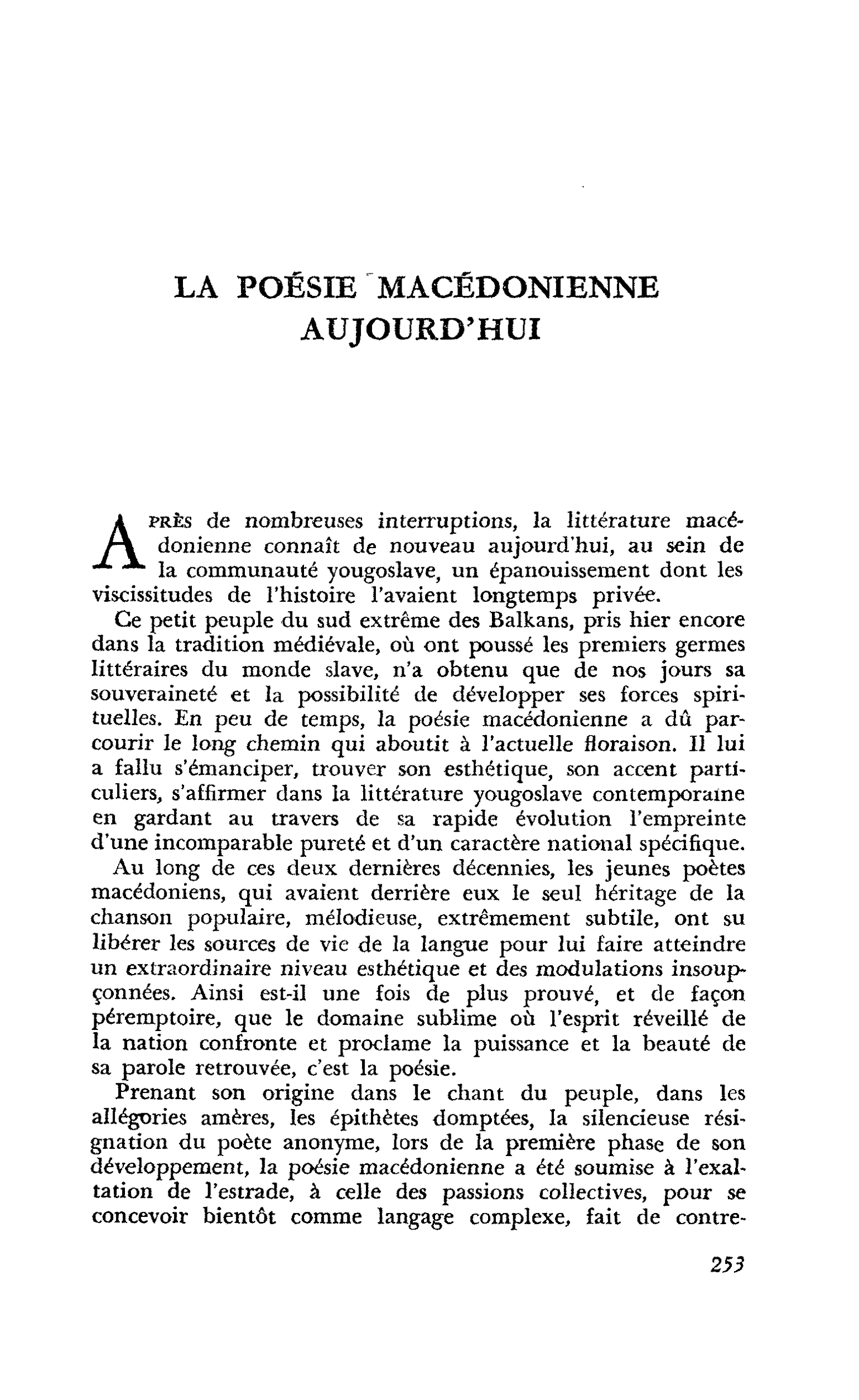 LA POÉSIE MACÉDONIENNE AUJOURD’HUI