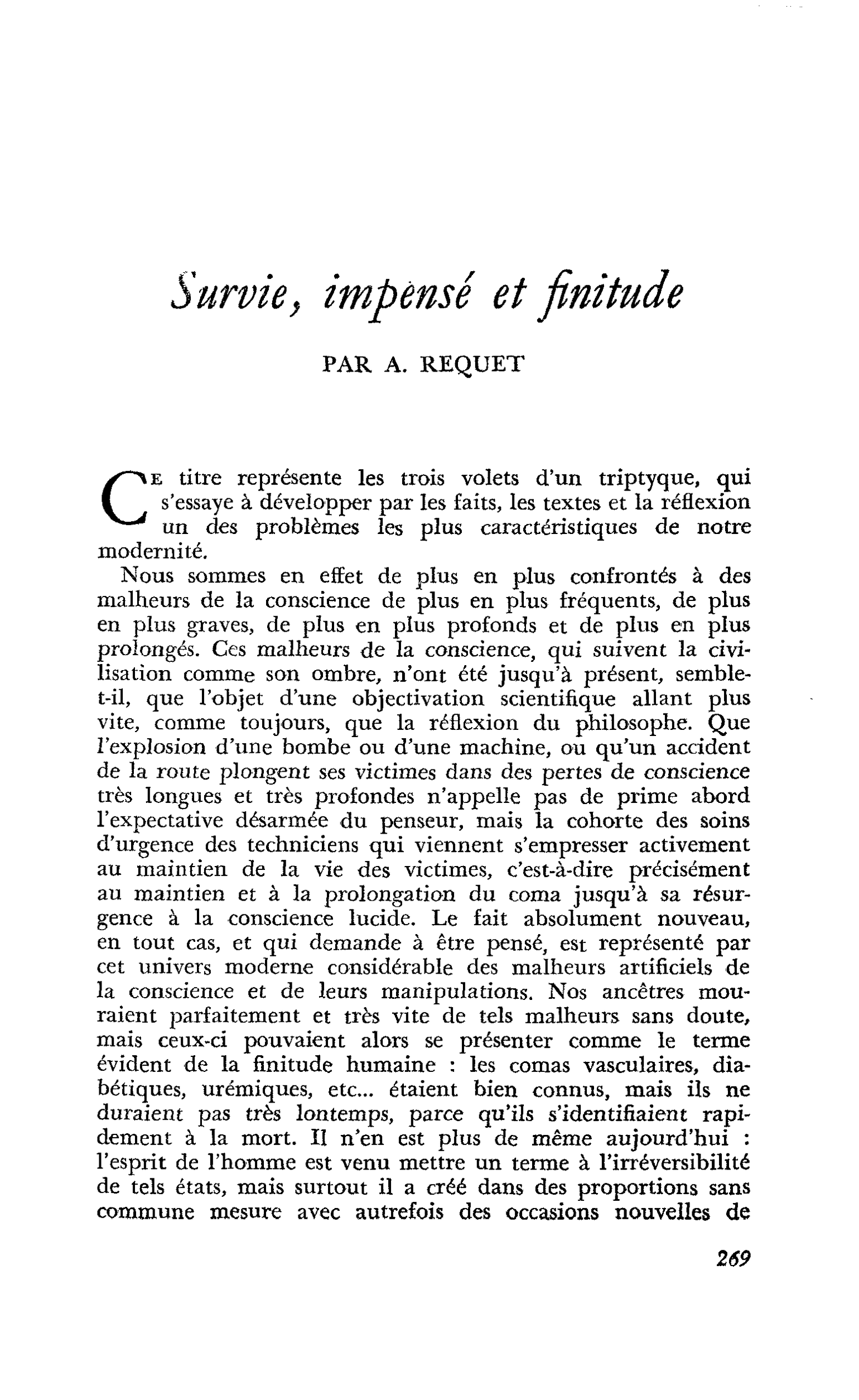 Survie, impensé et finitude