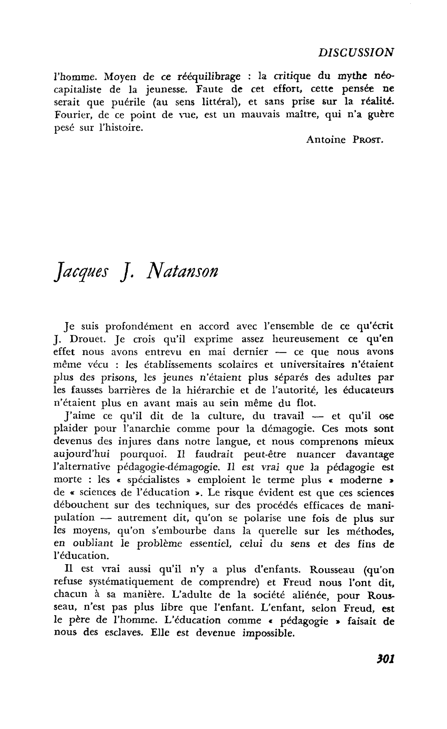 DISCUSSION : Jacques J. Natanson