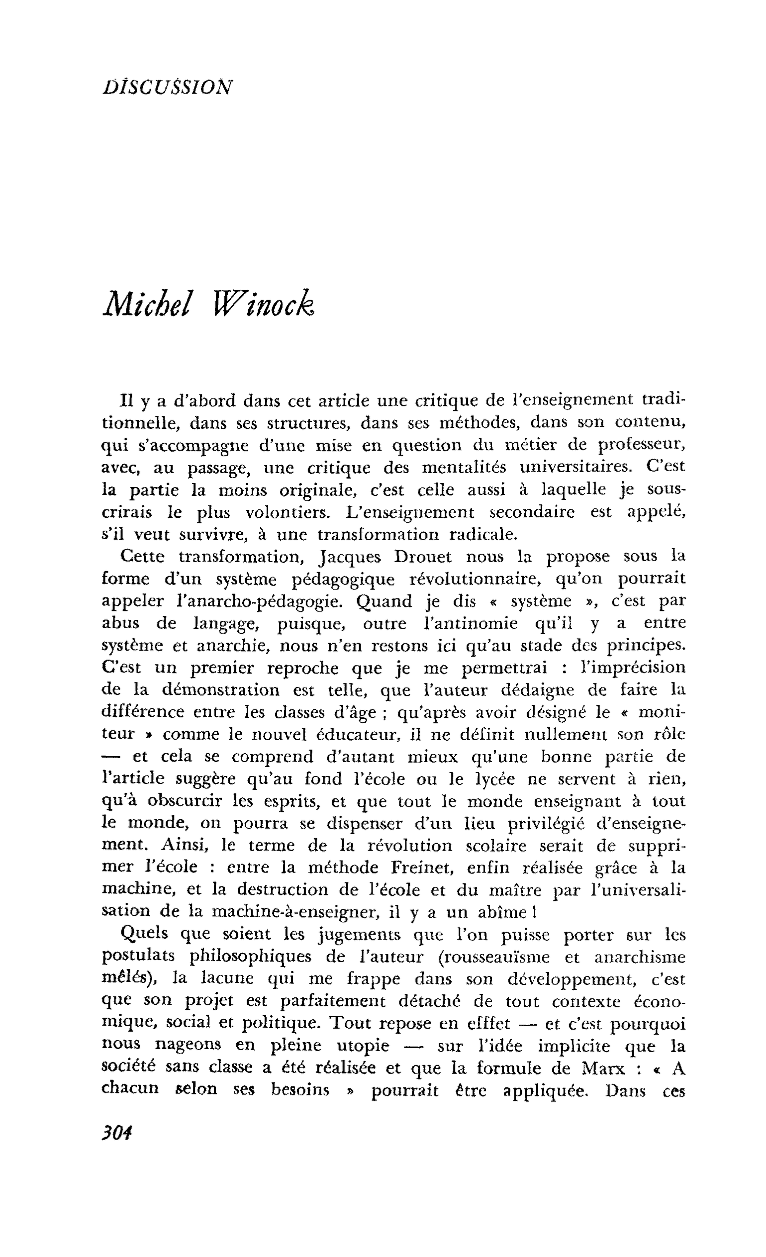 DISCUSSION : Michel Winock