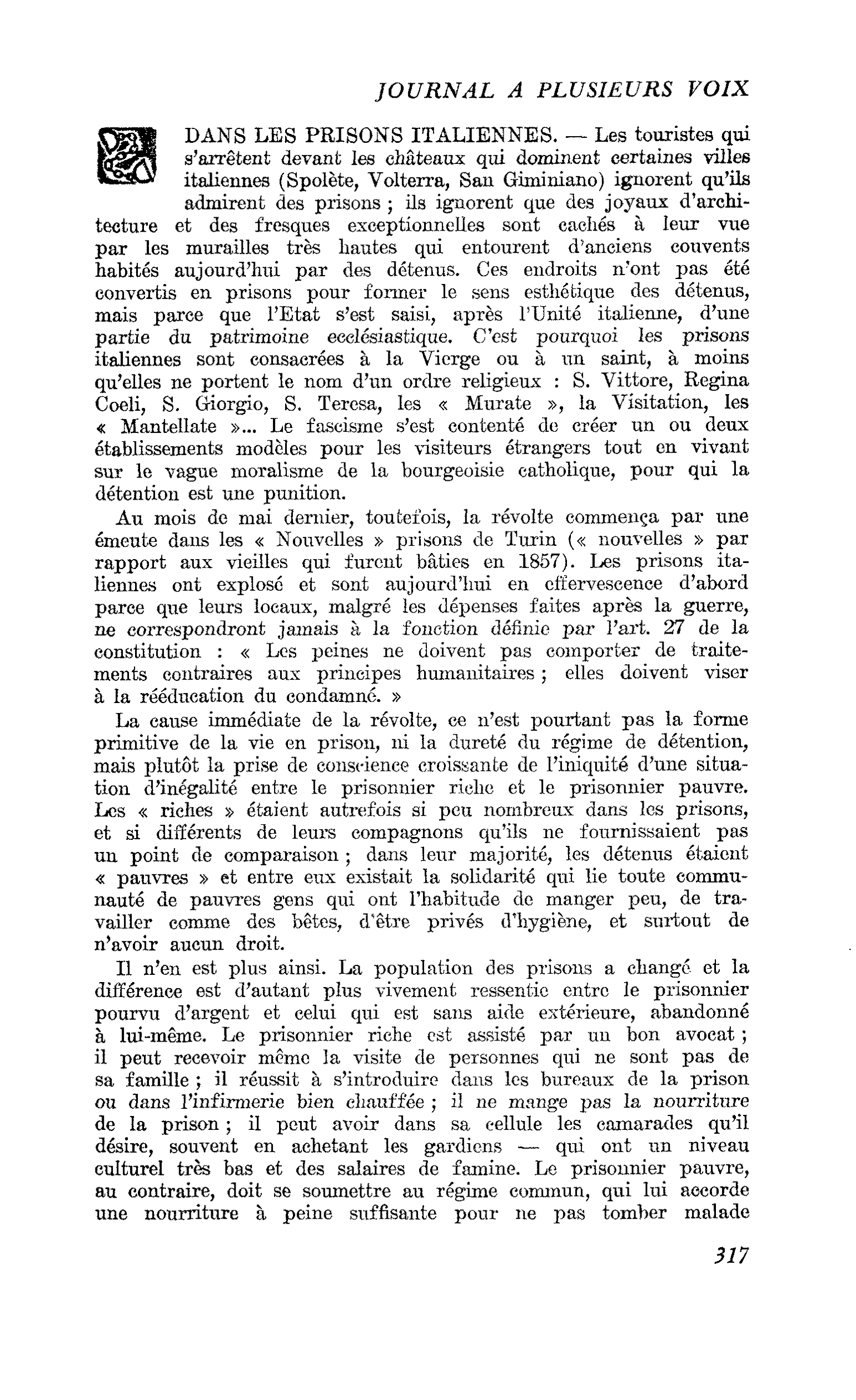 DANS LES PRISONS ITALIENNES