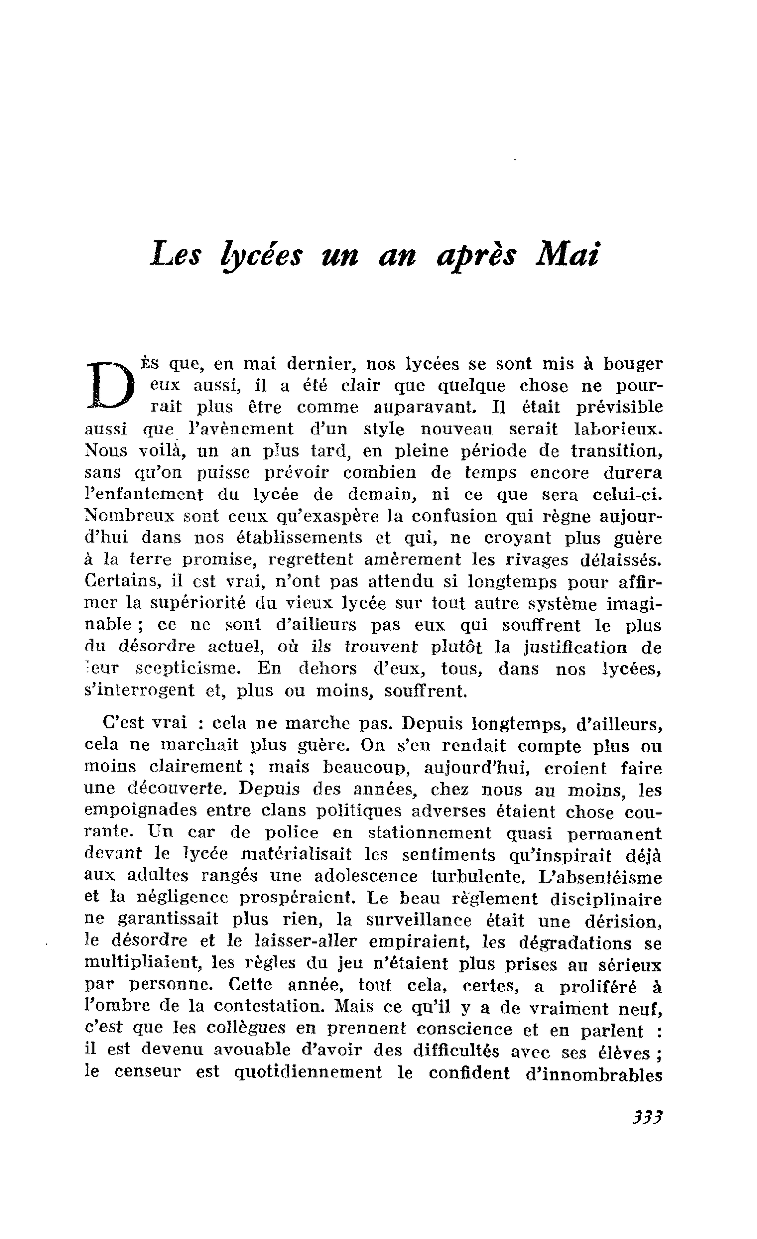 Les lycées un an après Mai