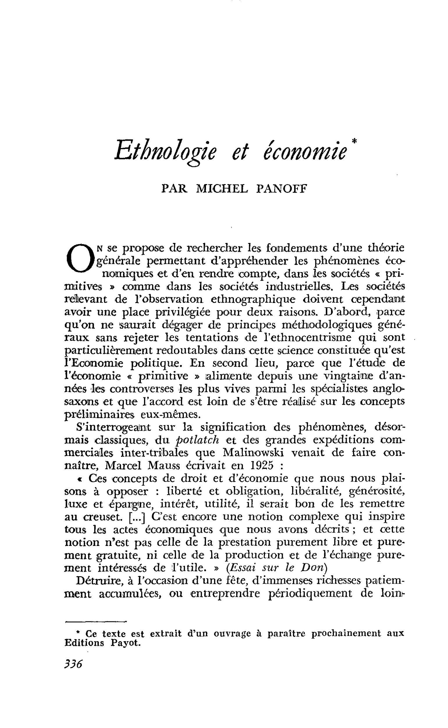 Ethnologie et économie