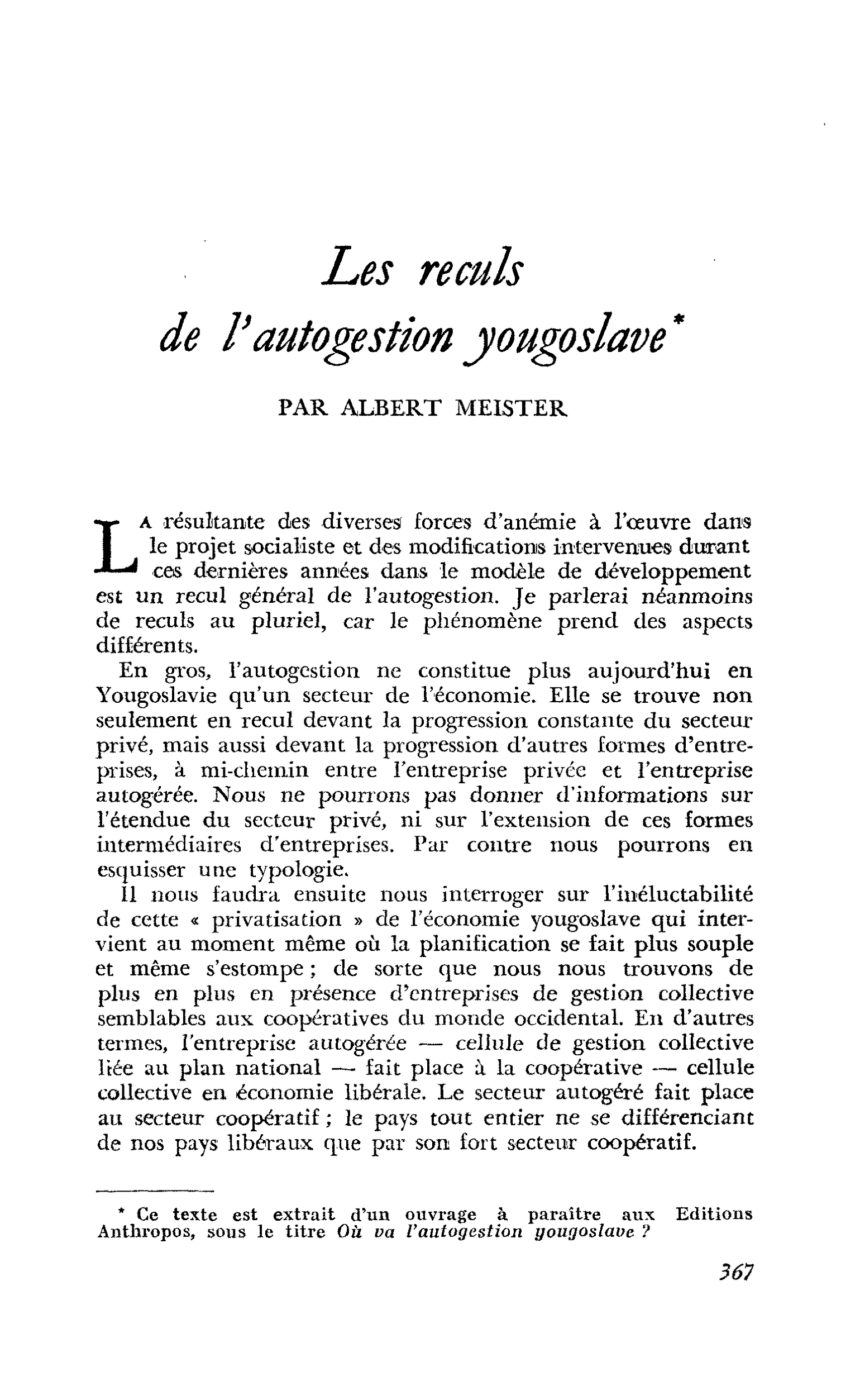 Les reculs de l’autogestion yougoslave