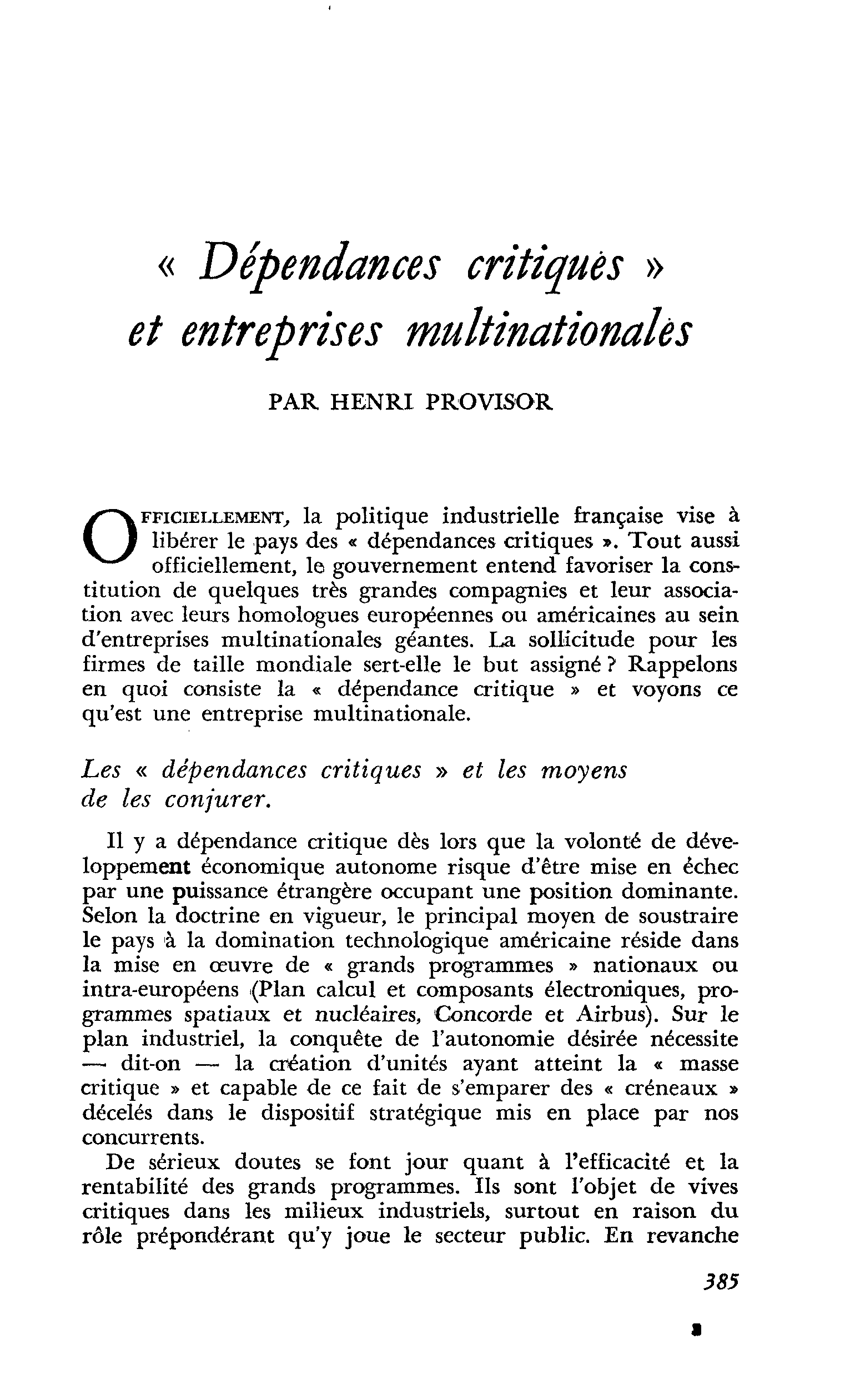« Dépendances critiqués » et entreprises multinationales