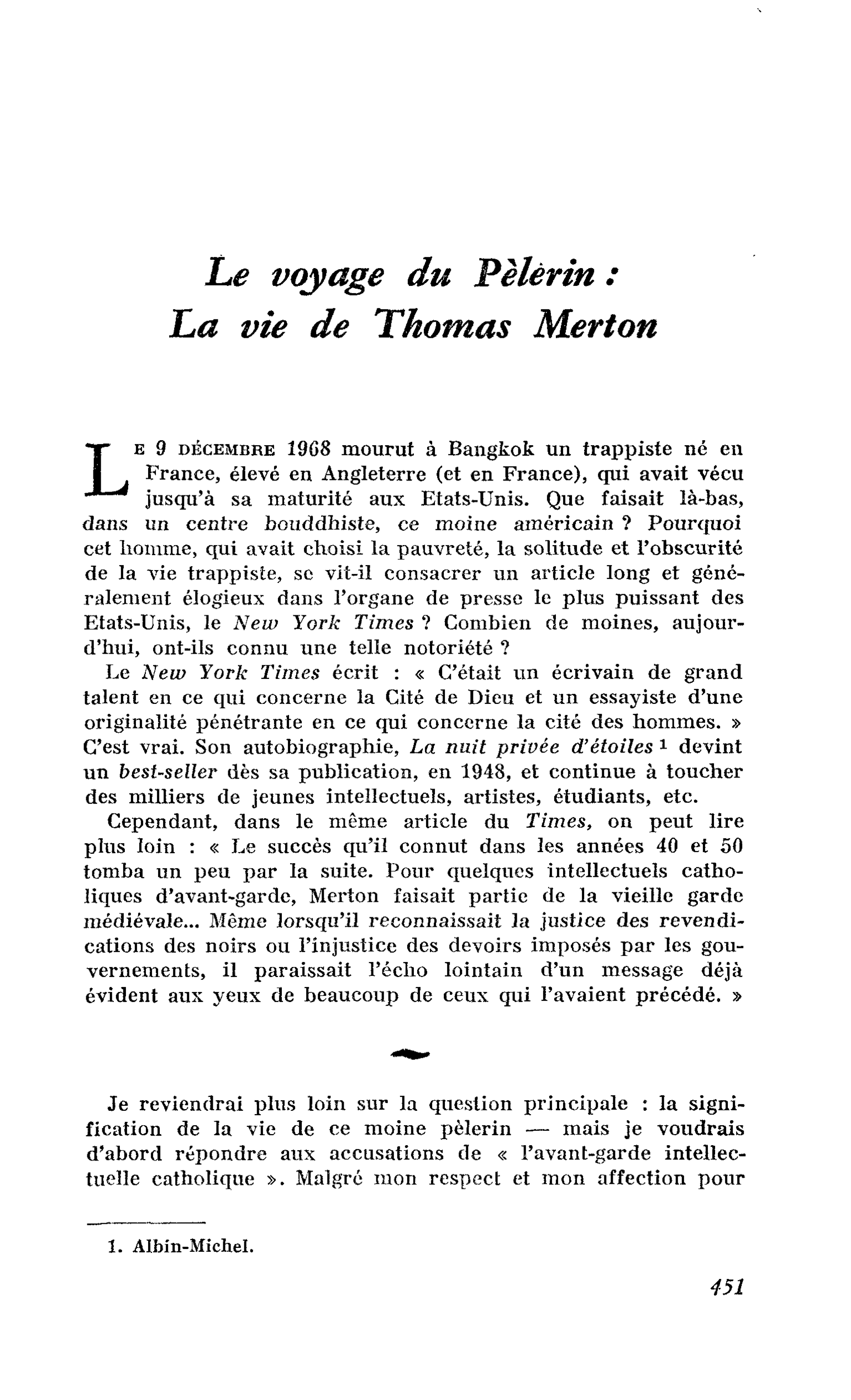 Le voyage du Pèlerin : La vie de Thomas Merton