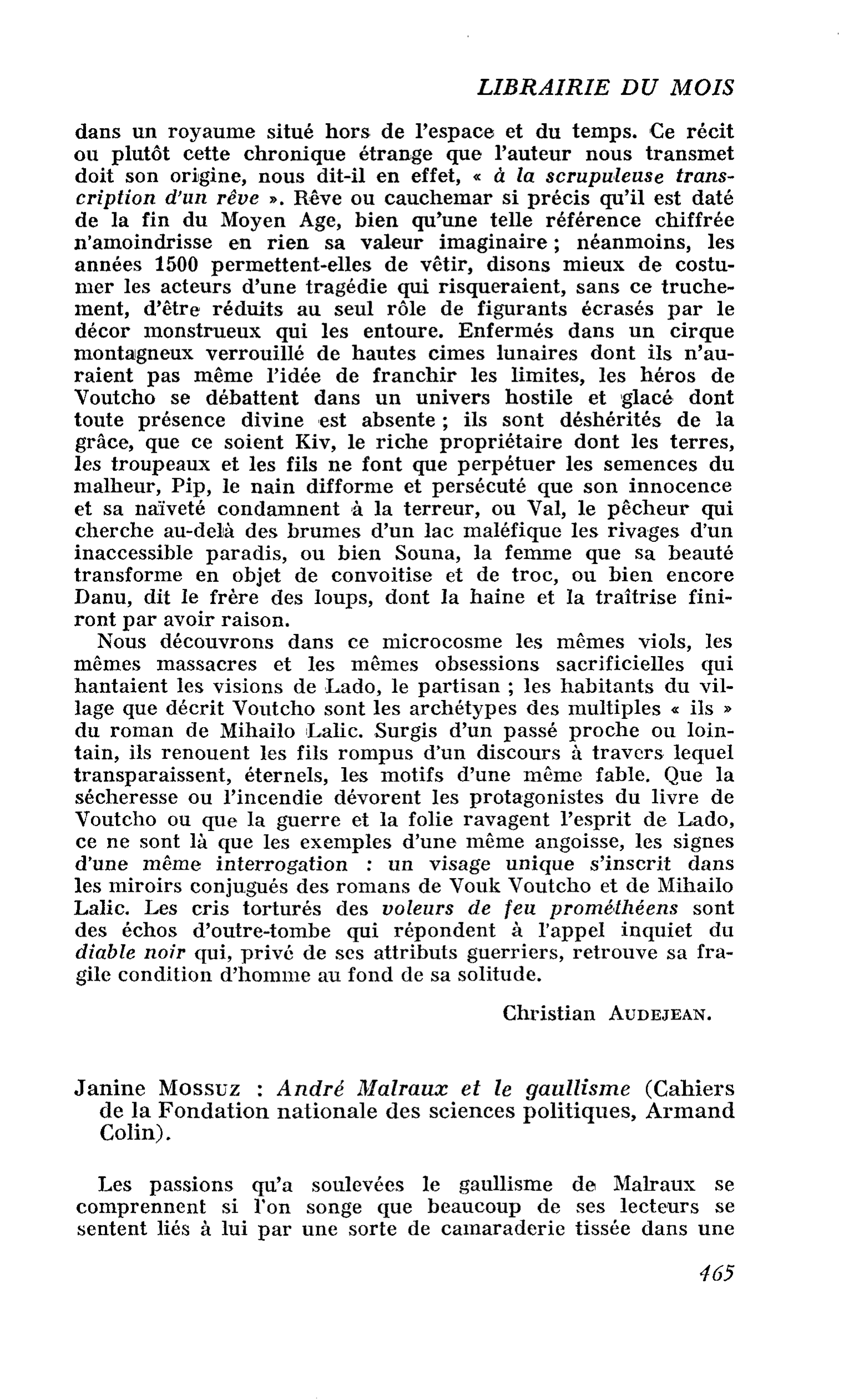 Janine Mossuz : André Malraux et le gaullisme