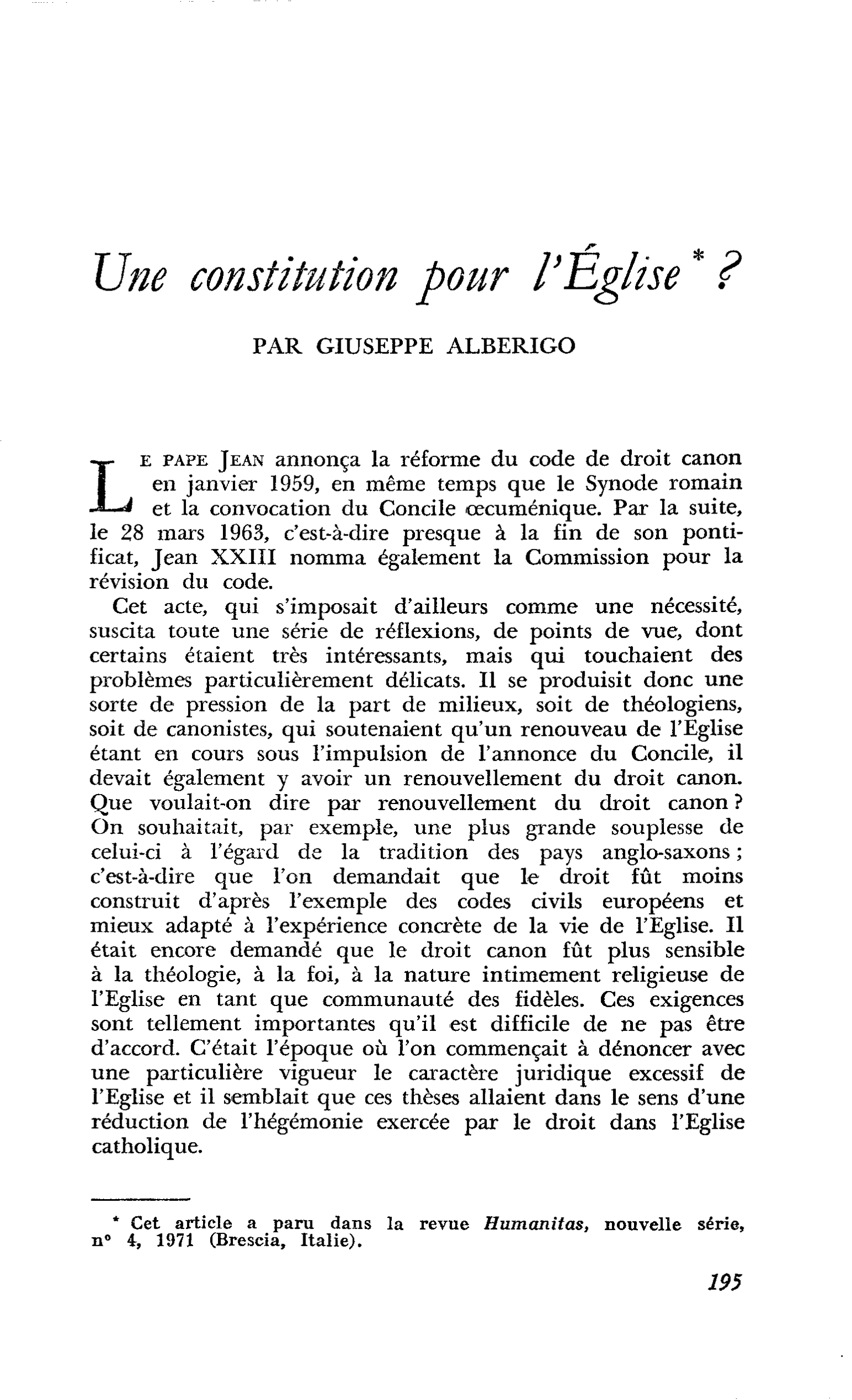 Une constitution pour l’Église  ?