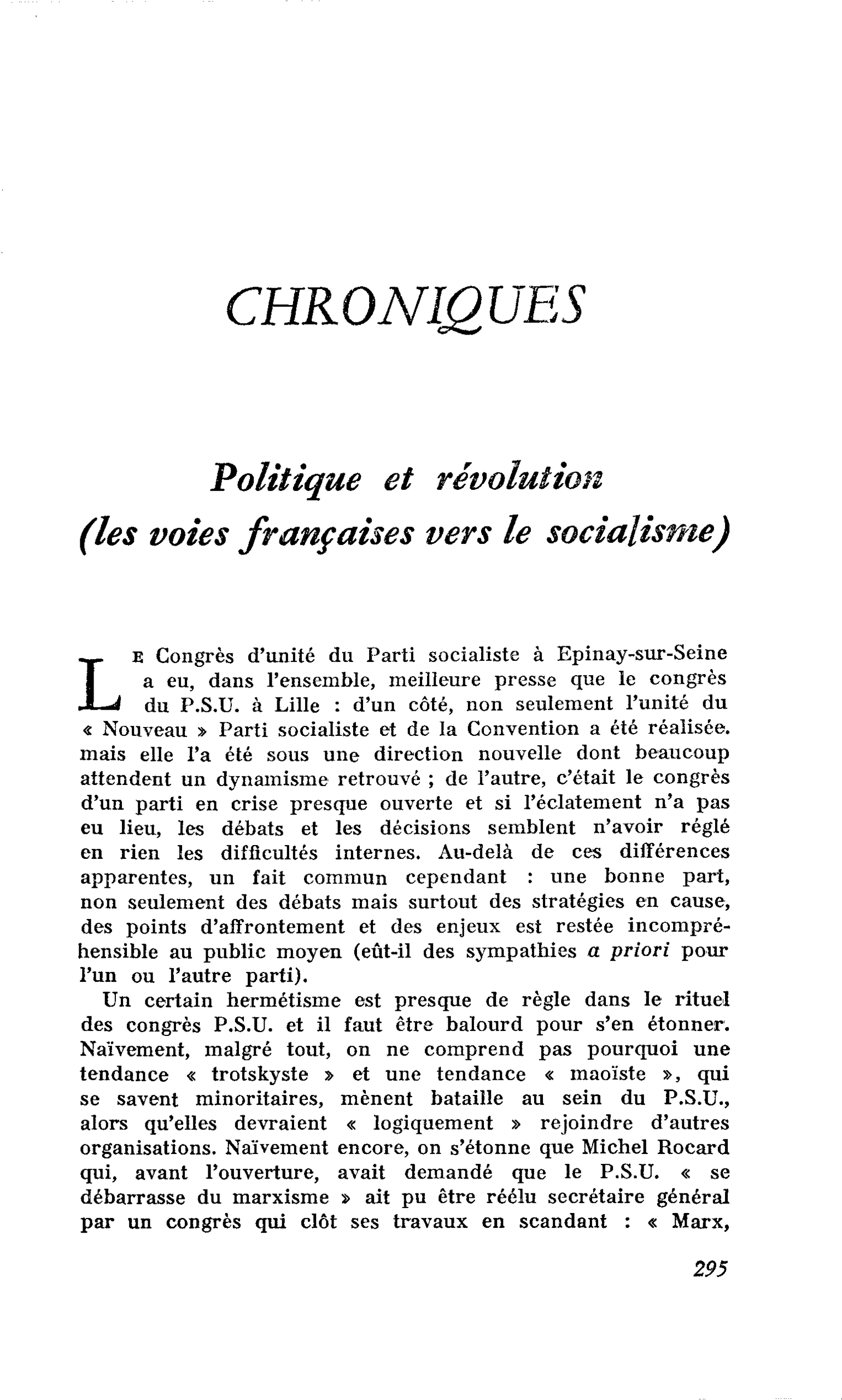 Politique et révolution (les voies françaises vers le socialisme)