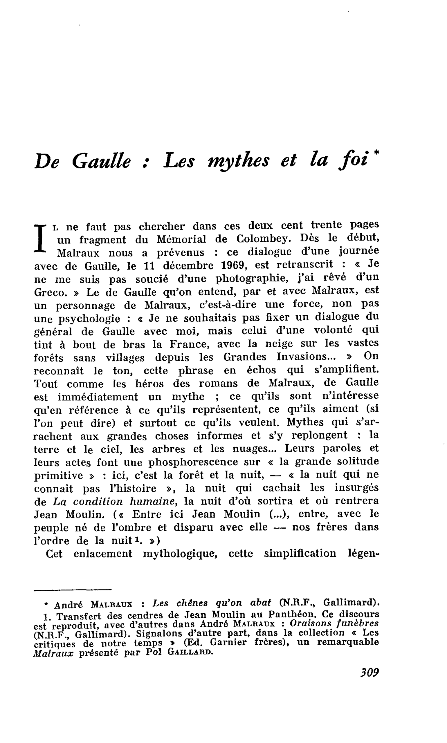 De Gaulle : Les mythes et la foi