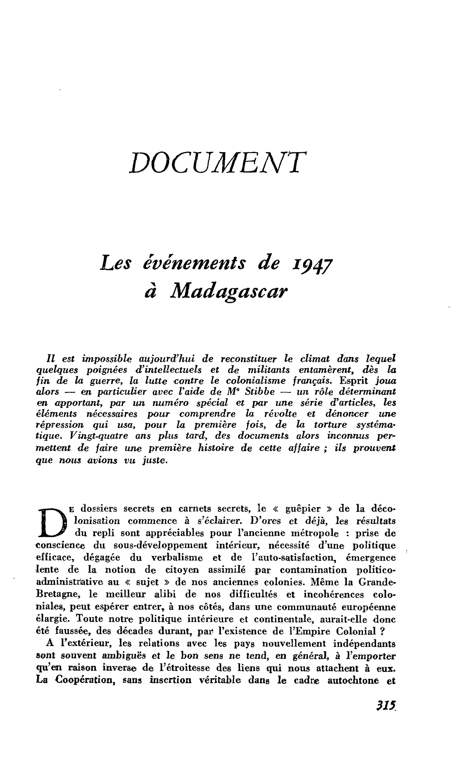 Les événements de 1947 à Madagascar