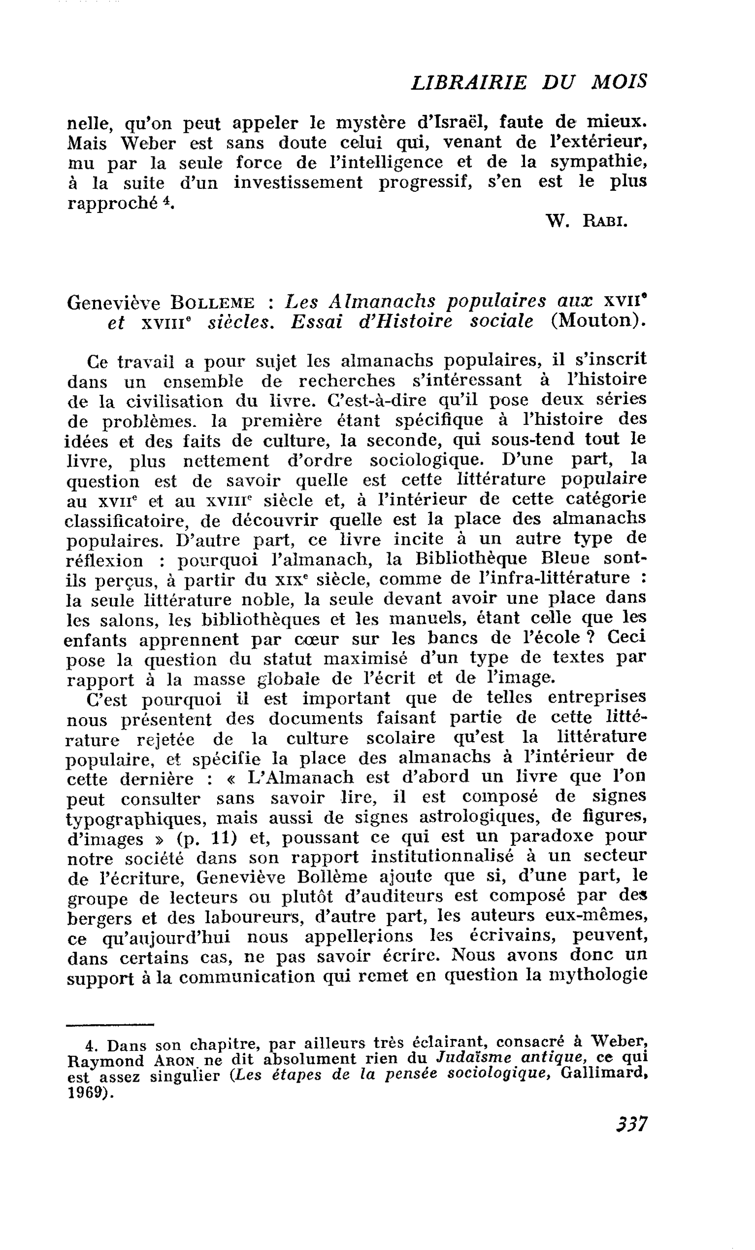 Geneviève Bolleme : Les Almanachs populaires aux xvn« et xviiie siècles. Essai d’Histoire sociale