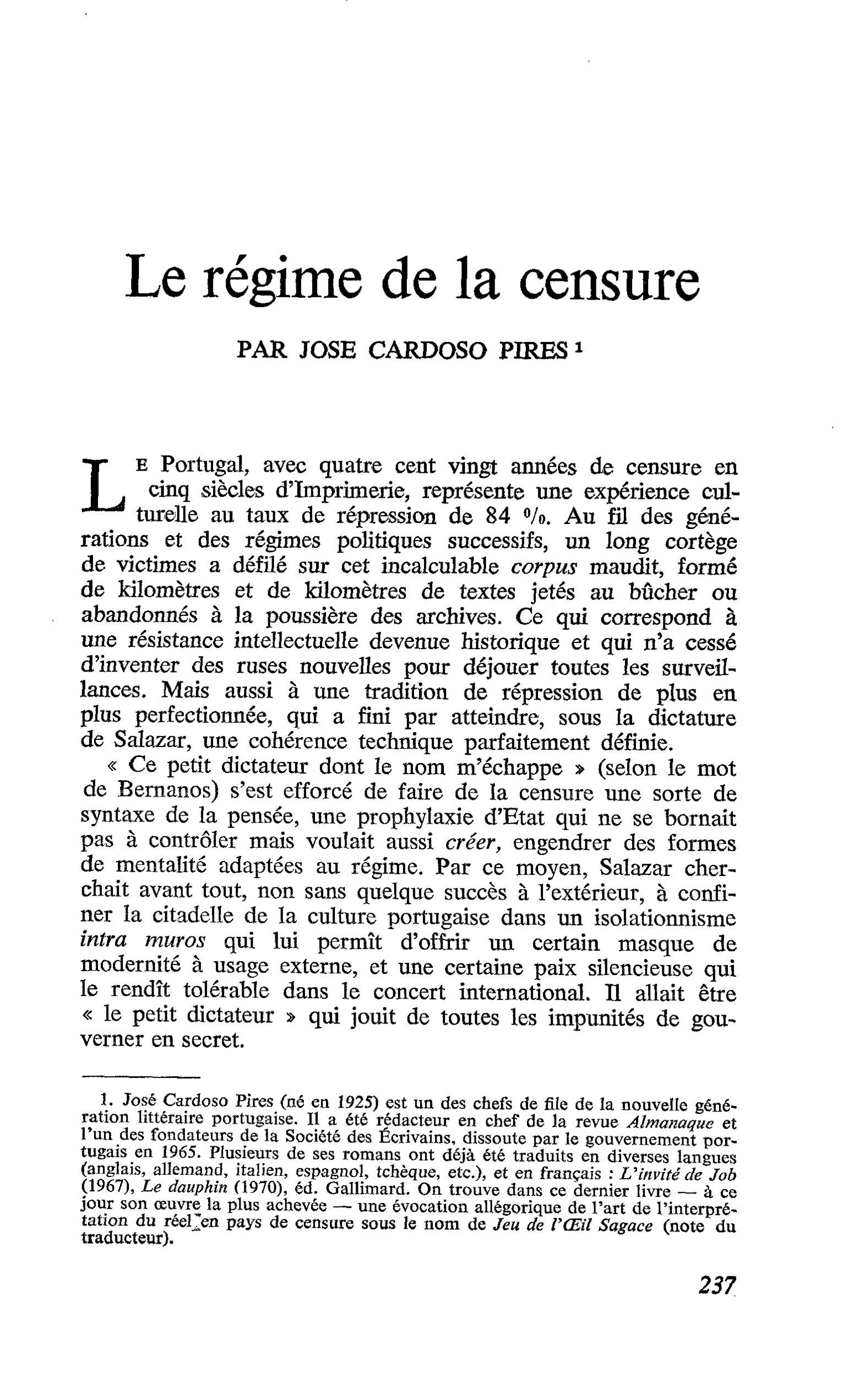 Le régime de la censure