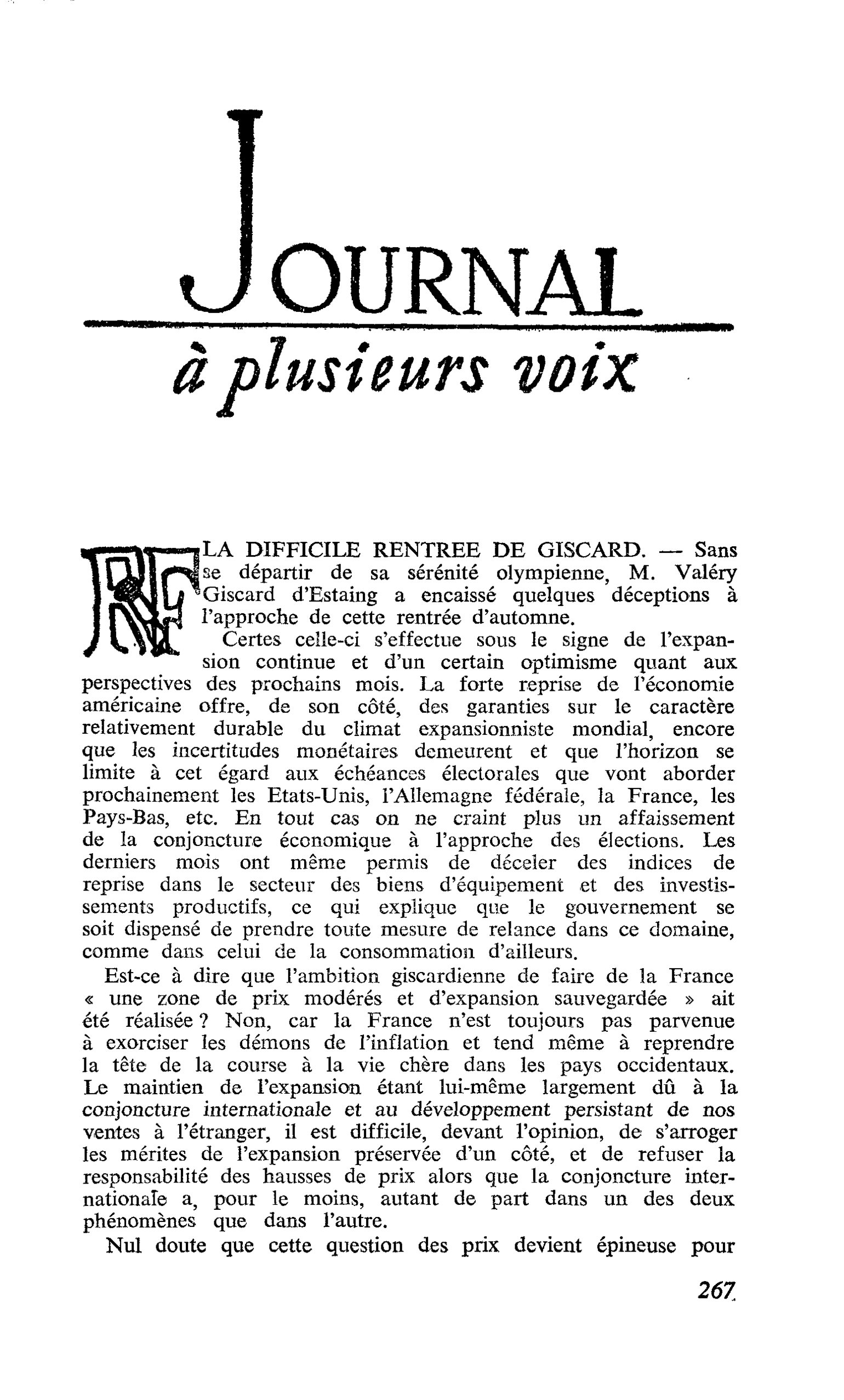 LA DIFFICILE RENTREE DE GISCARD