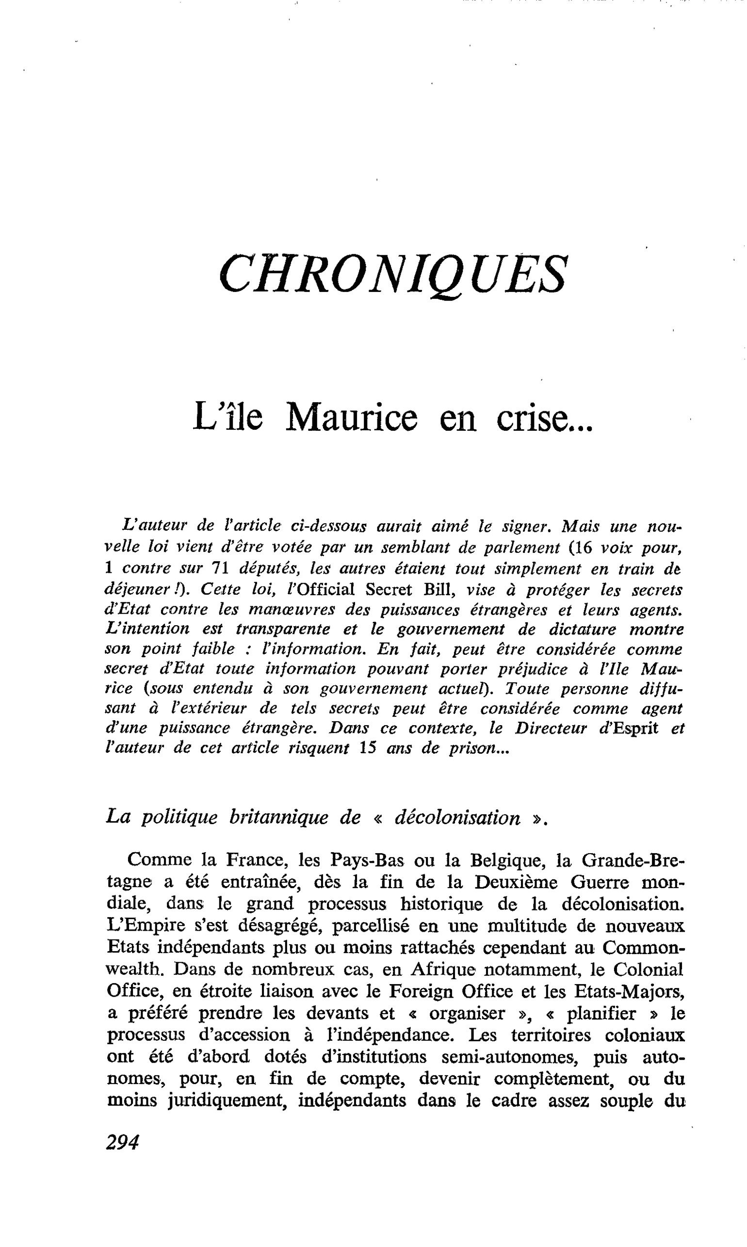 L’île Maurice en crise…