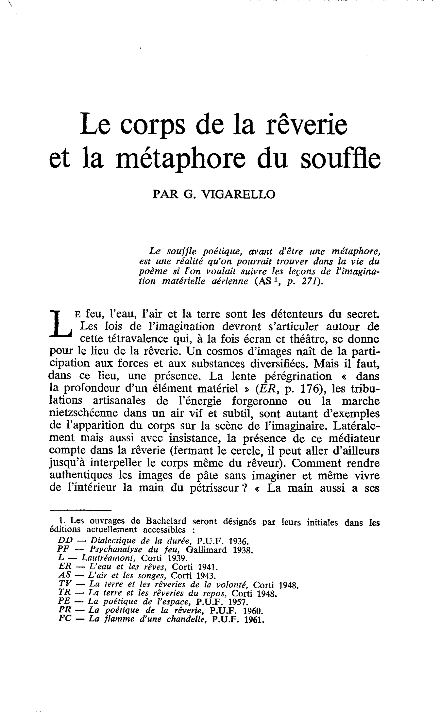 Le corps de la rêverie et la métaphore du souffle