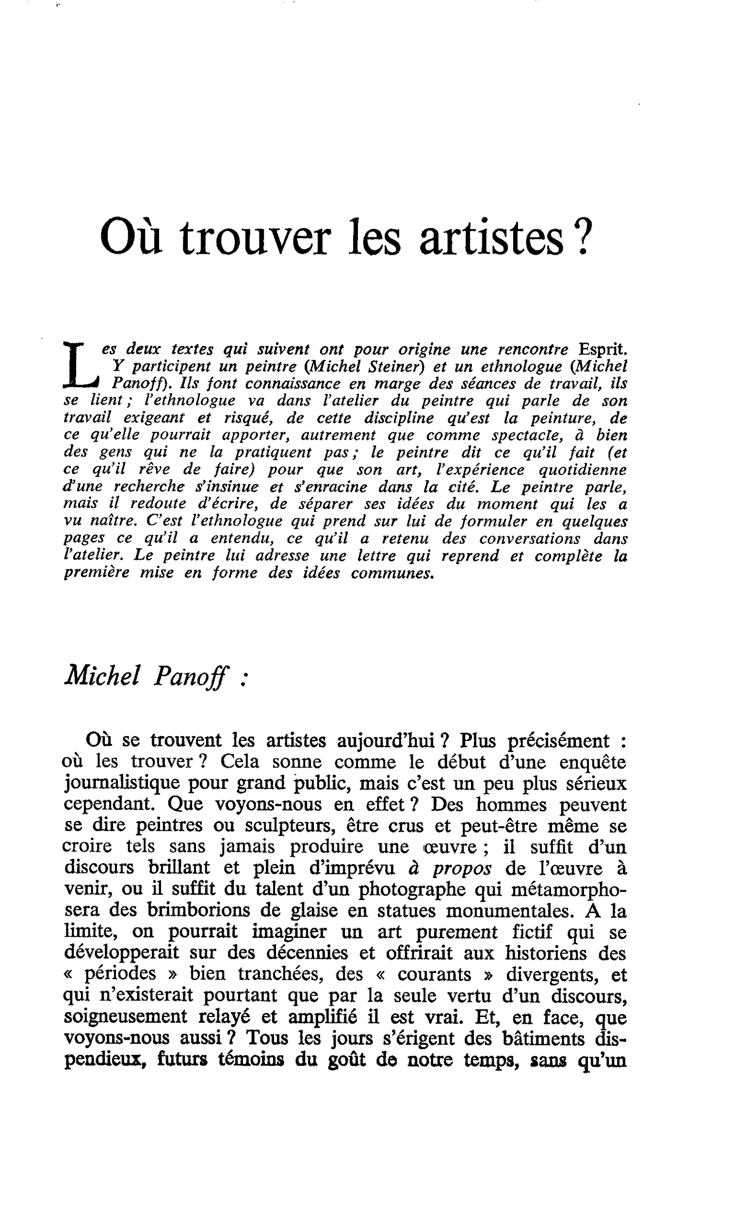 Où trouver les artistes ? : Michel Panoff :