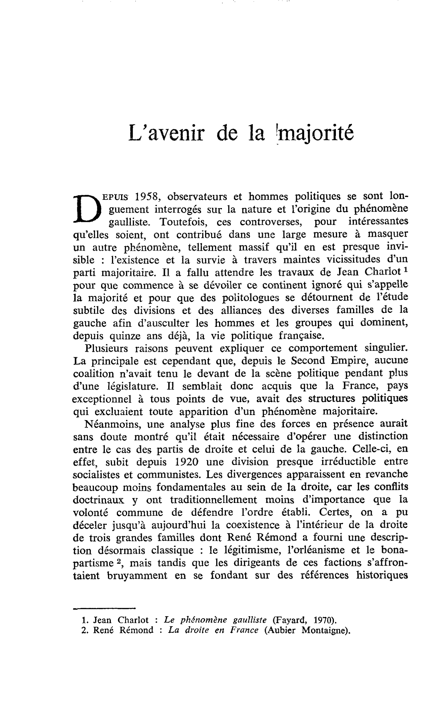 L’avenir de la majorité