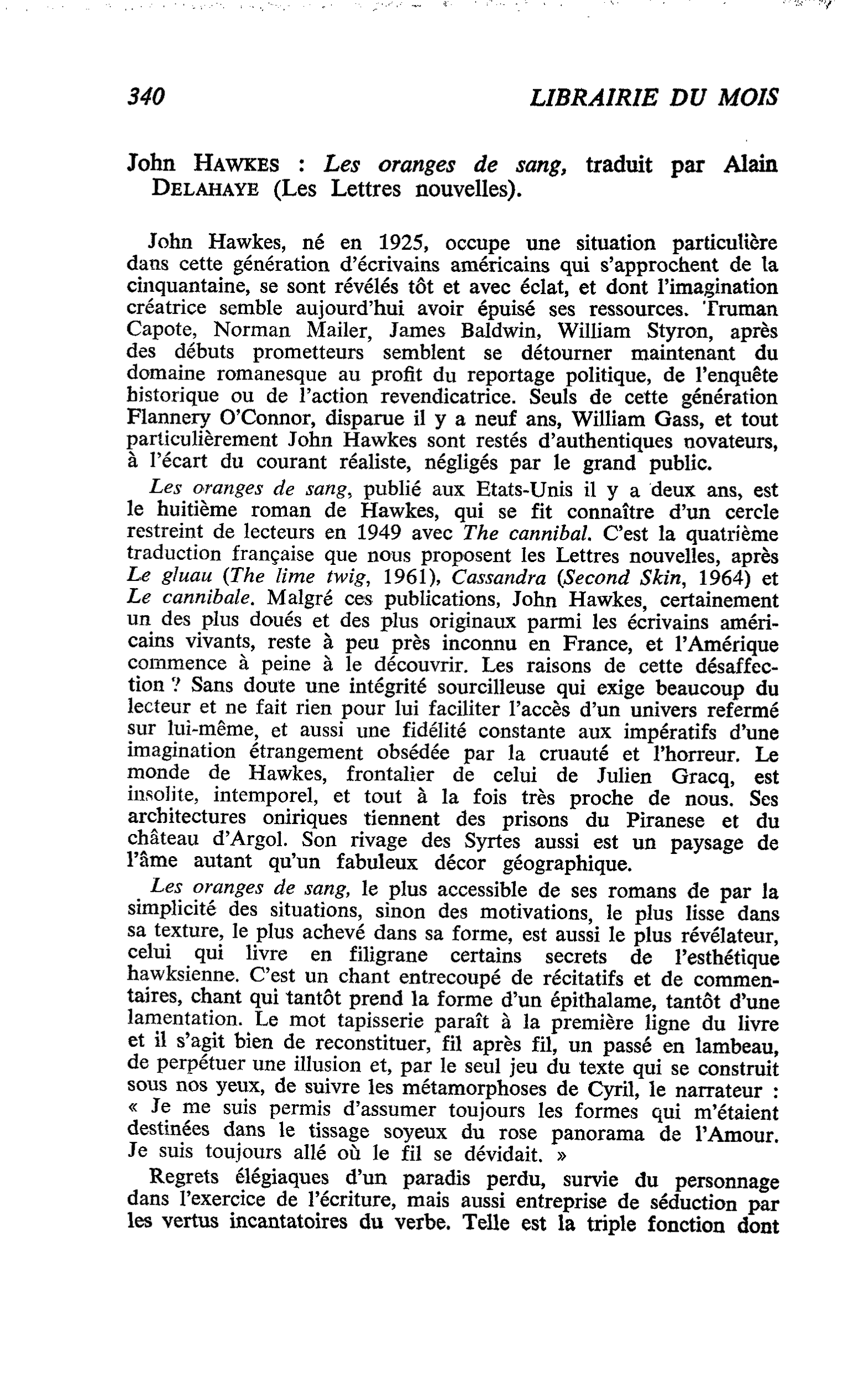 John Hawkes : Les oranges de sang