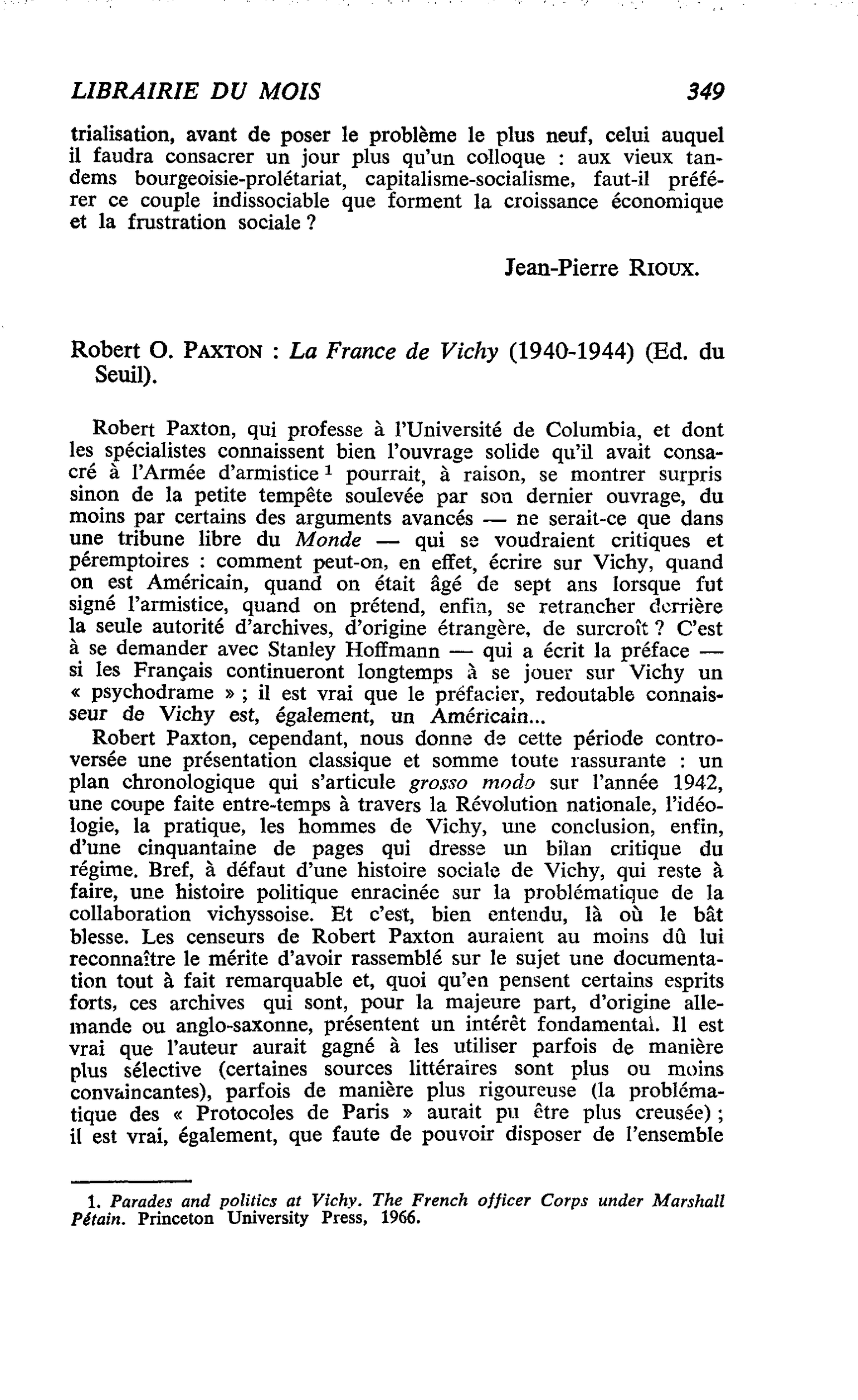 Robert O. Paxton : La France de Vichy (1940-1944)