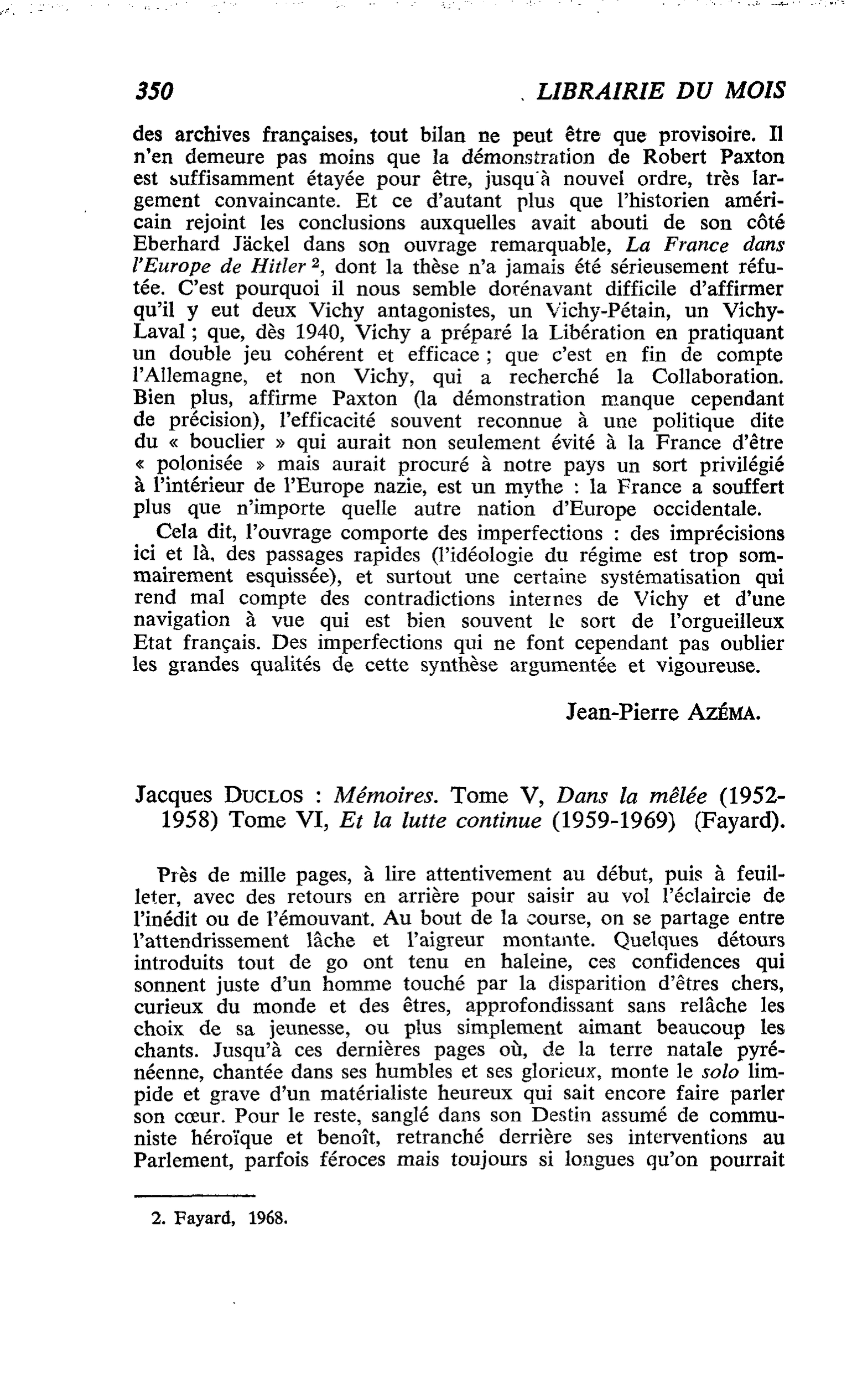 Jacques Duclos : Mémoires. Tome V, Dans la mêlée (1952- 1958) Tome VI, Et la lutte continue (1959-1969)
