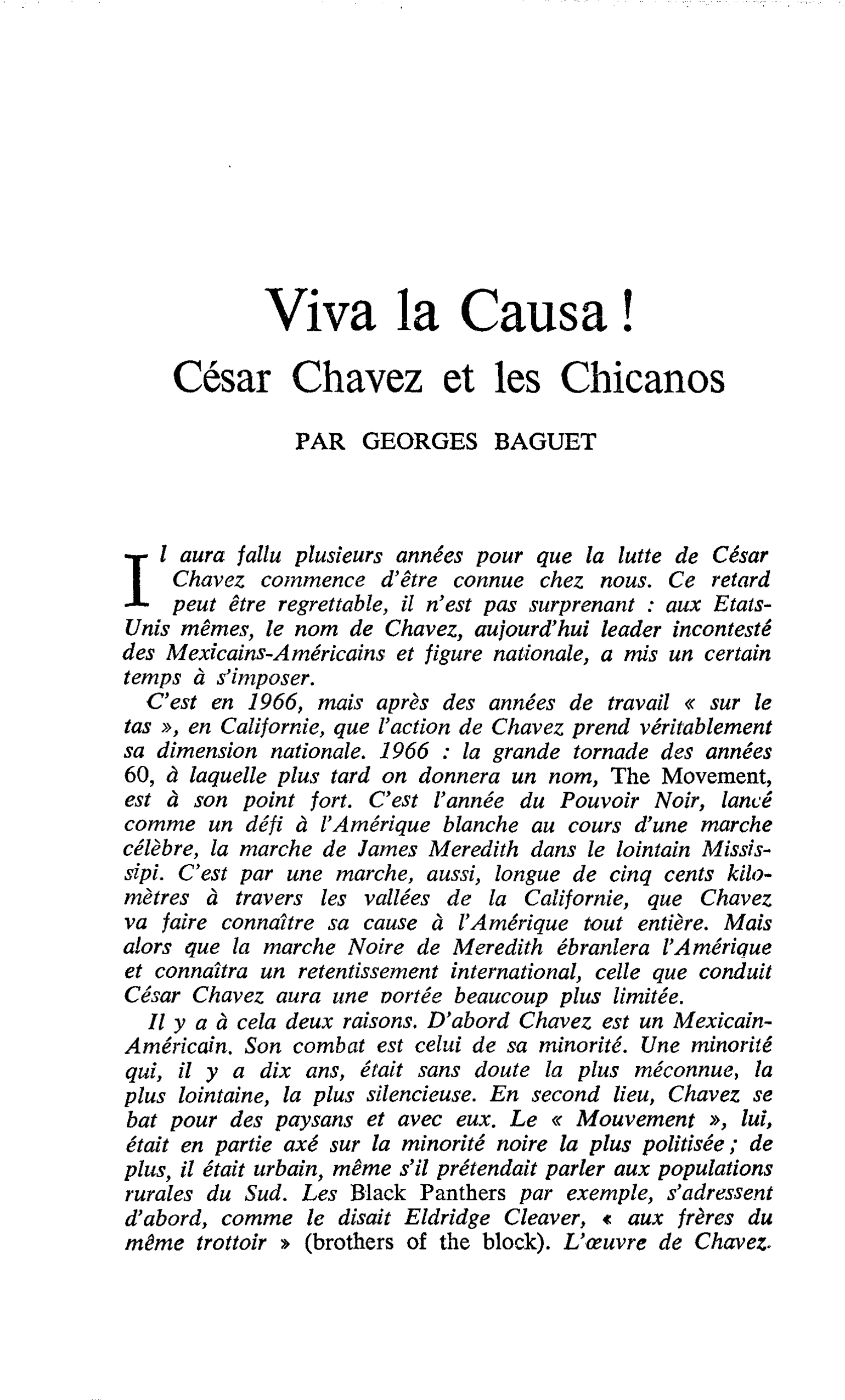 Viva la Causa ! César Chavez et les Chicanos