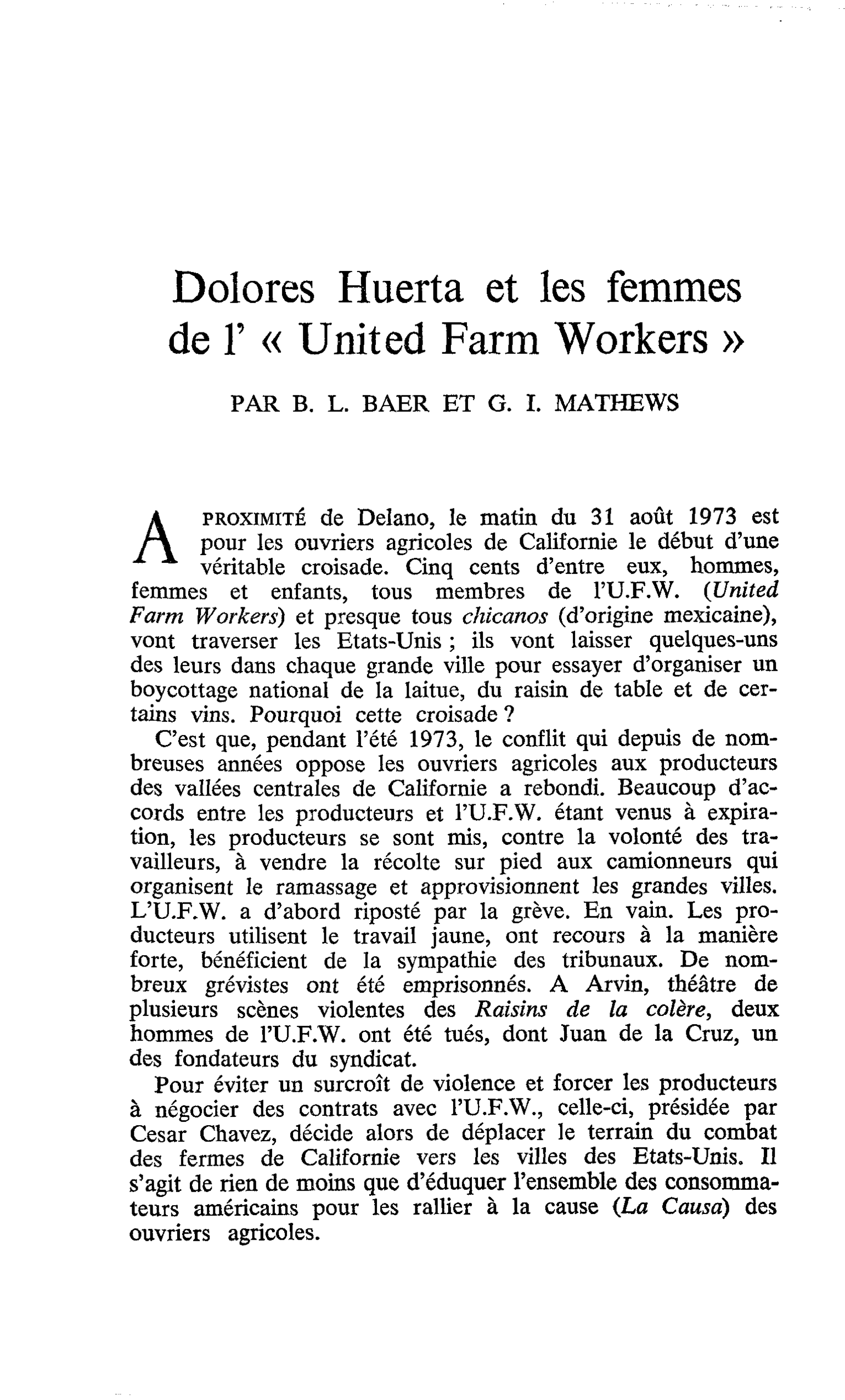Dolores Huerta et les femmes de l’ « United Farm Workers »