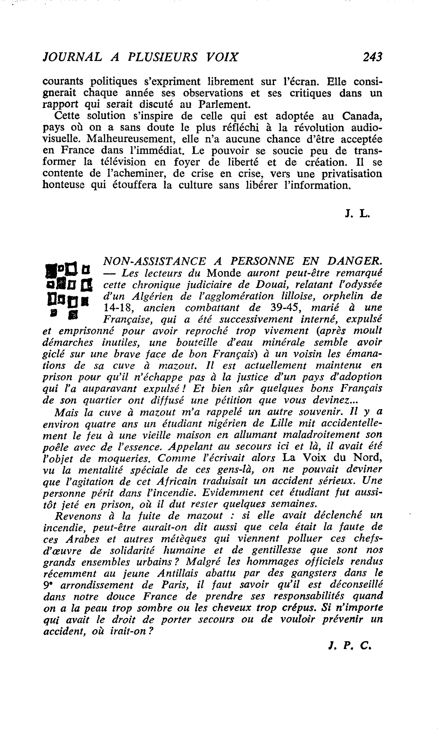 NON-ASSISTANCE A PERSONNE EN DANGER