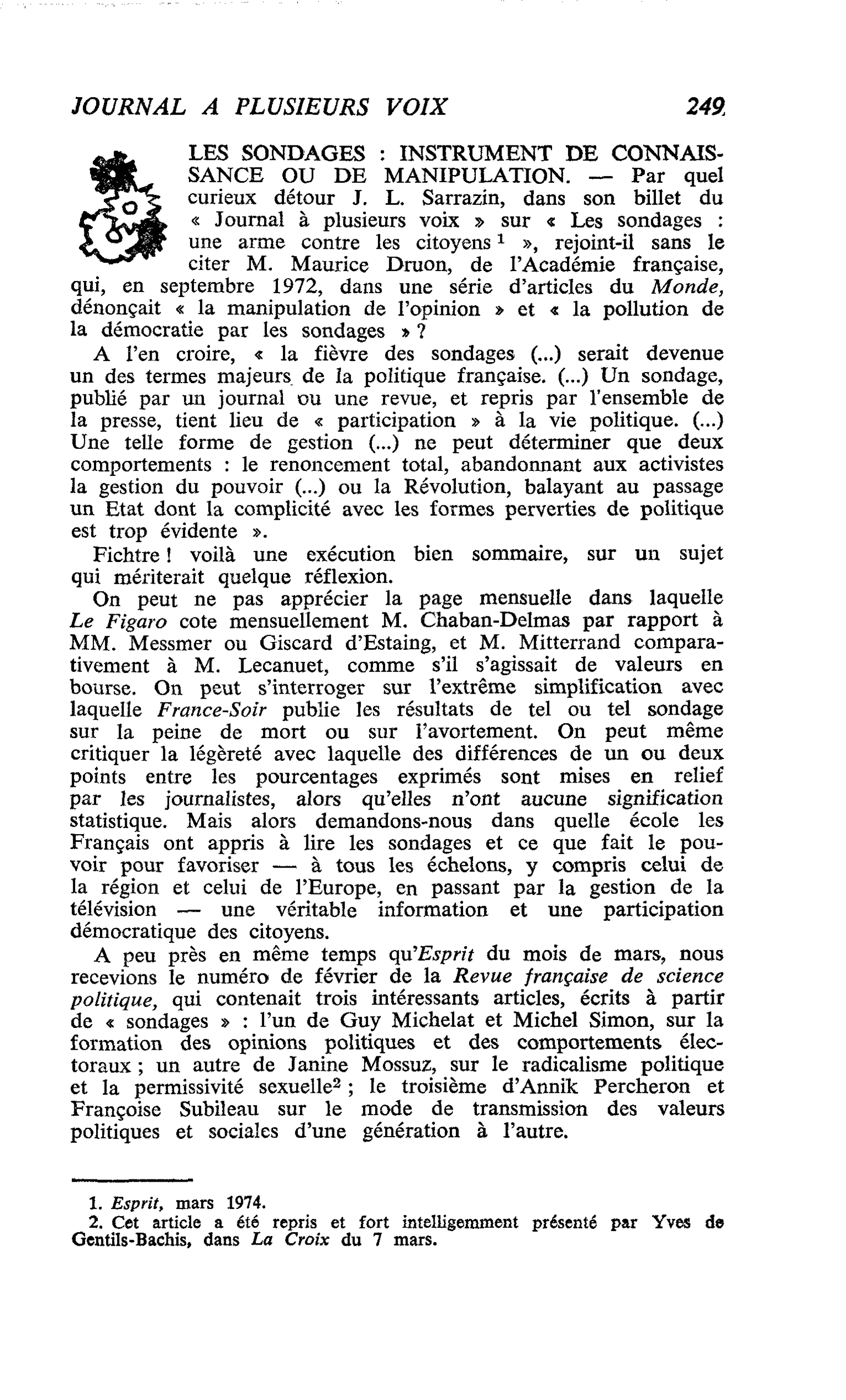 LES SONDAGES : INSTRUMENT DE CONNAISSANCE OU DE MANIPULATION