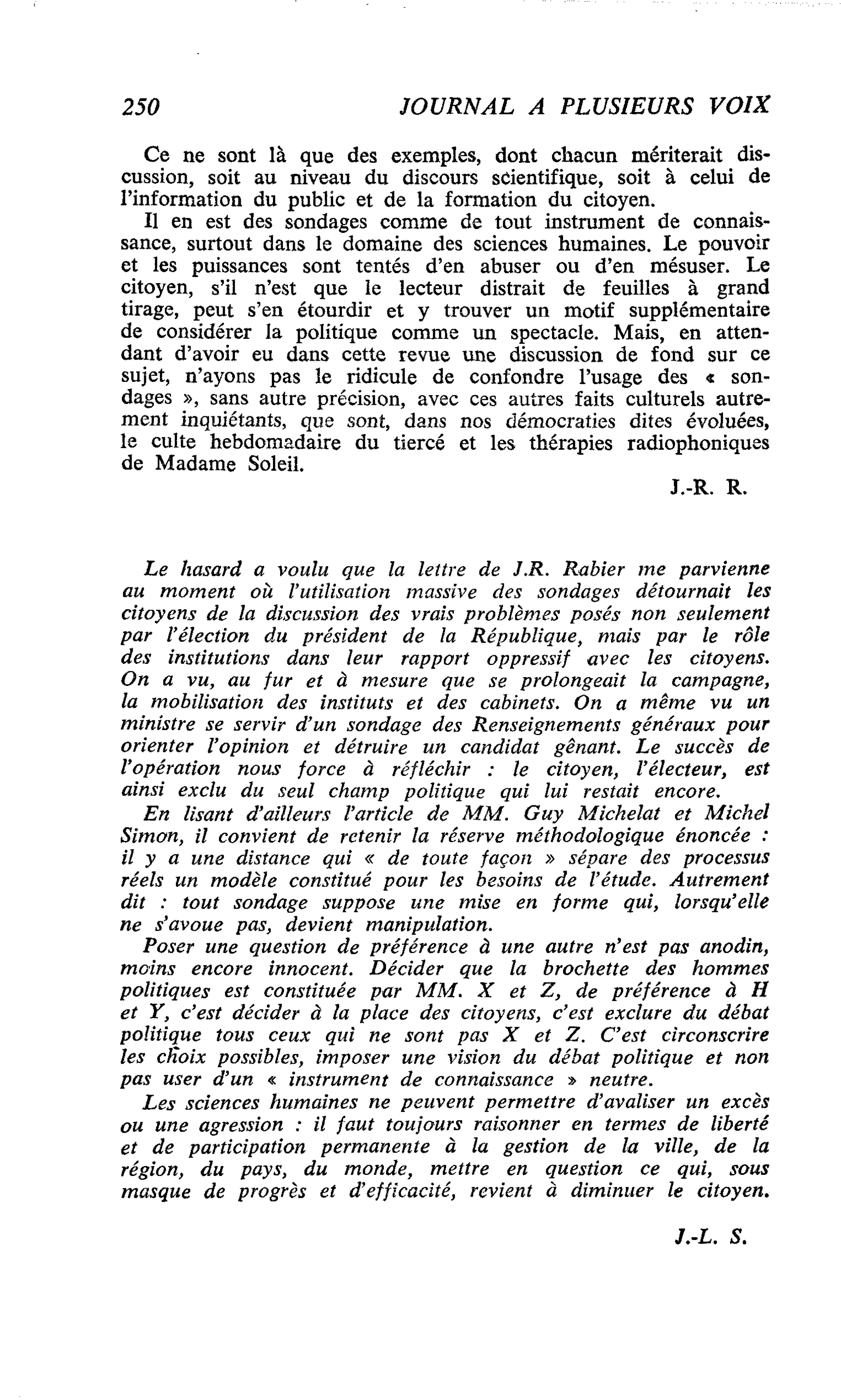 LES SONDAGES : INSTRUMENT DE CONNAISSANCE OU DE MANIPULATION (suite)