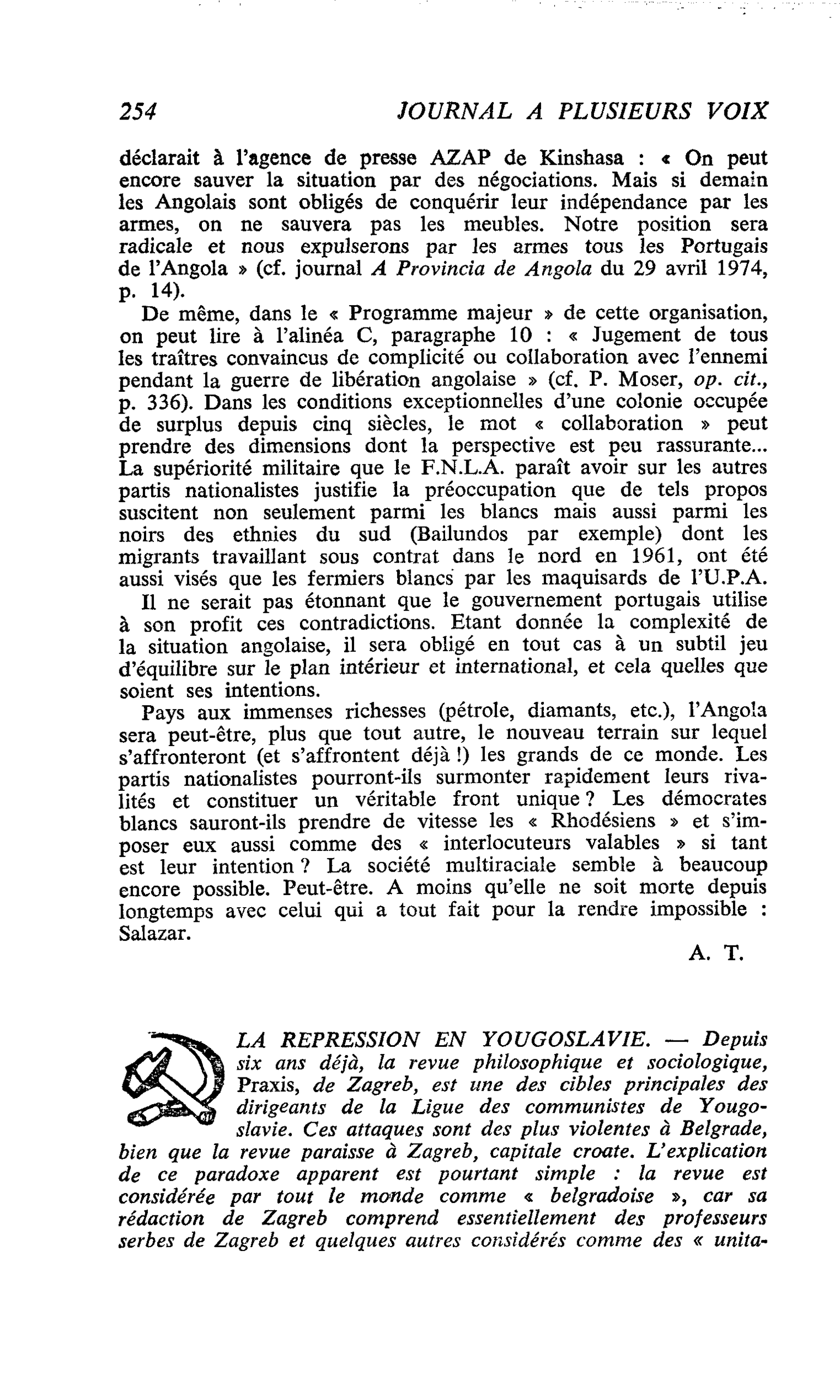 LA REPRESSION EN YOUGOSLAVIE