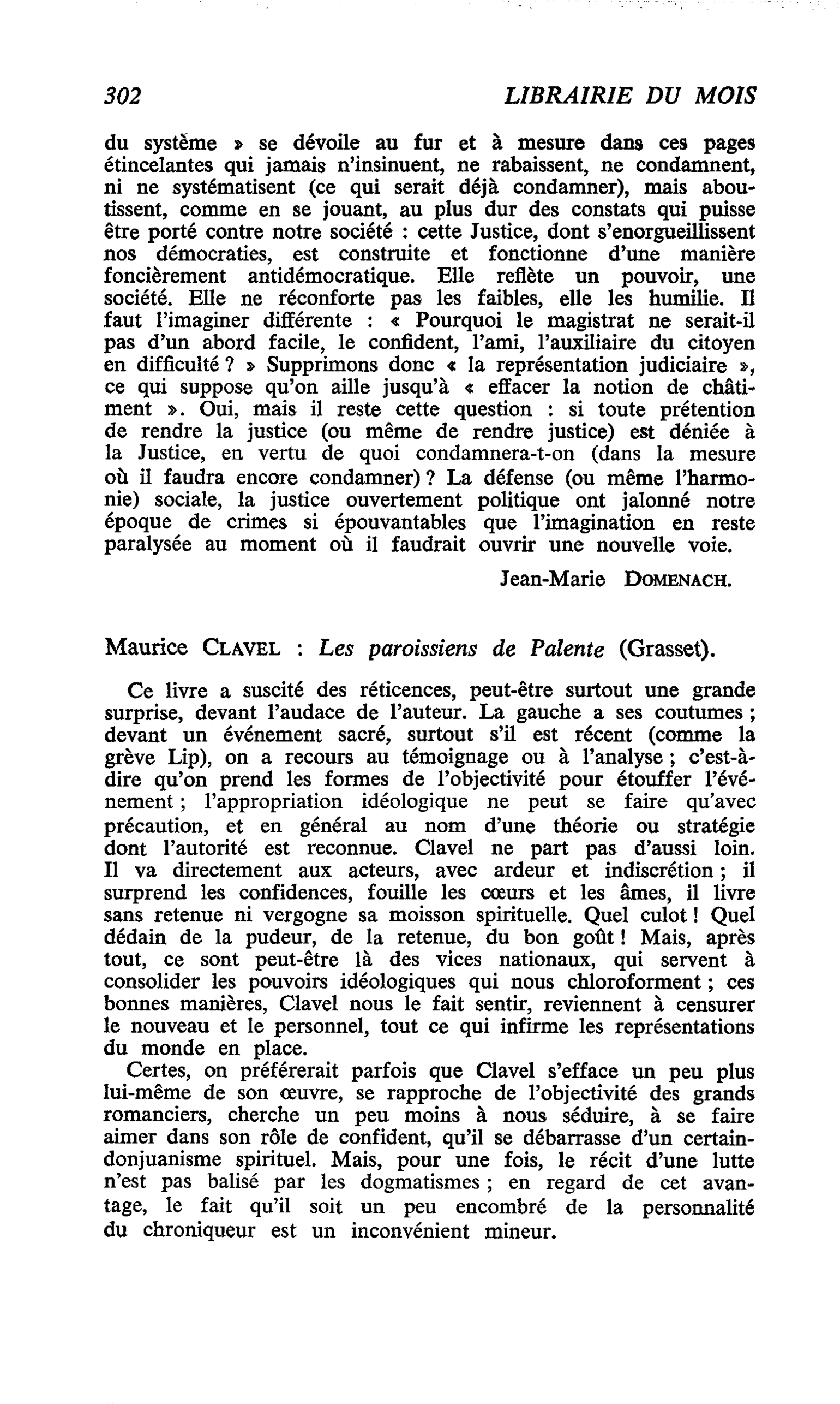 Maurice Clavel : Les paroissiens de Palente