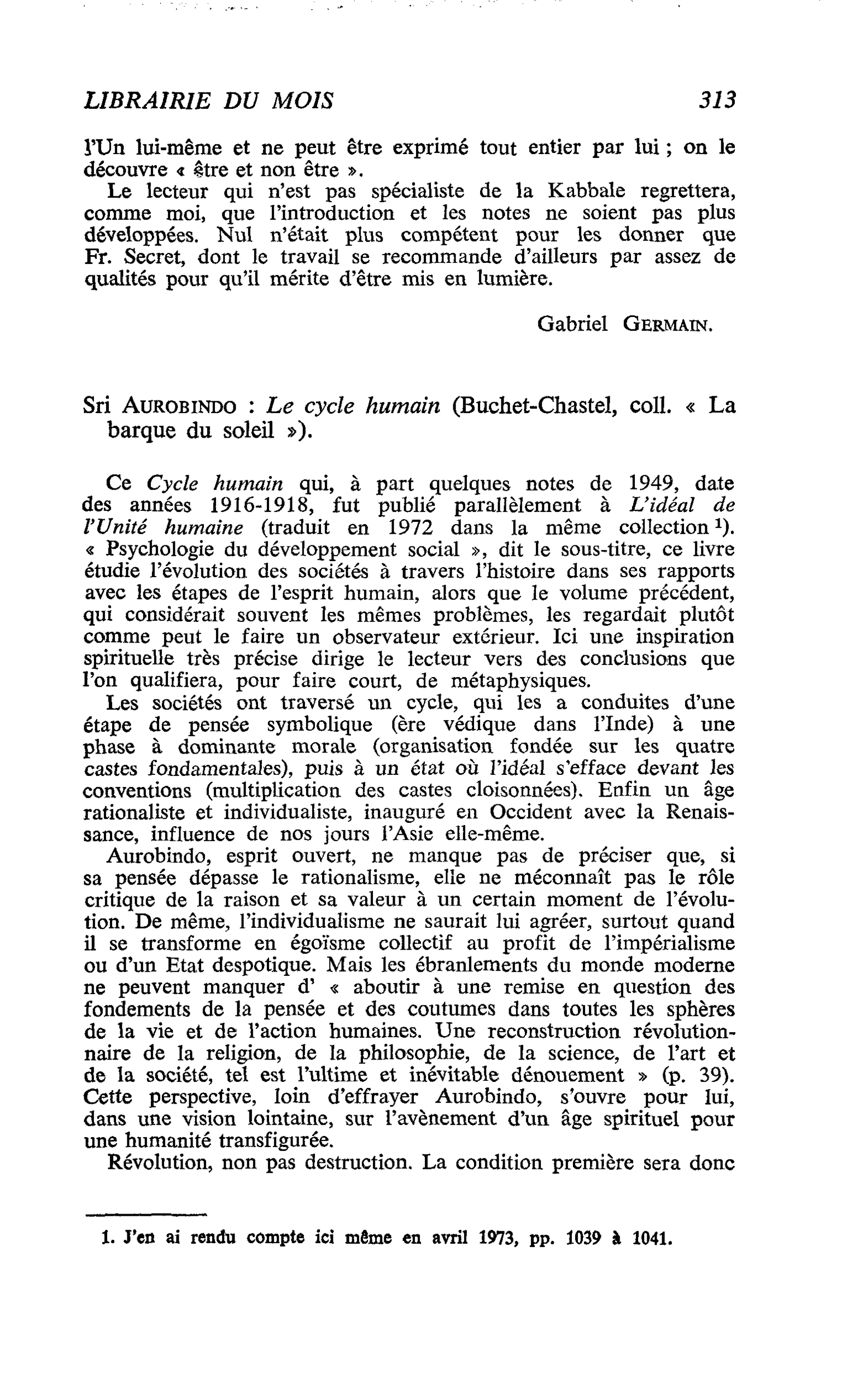 Sri Aurobindo : Le cycle humain