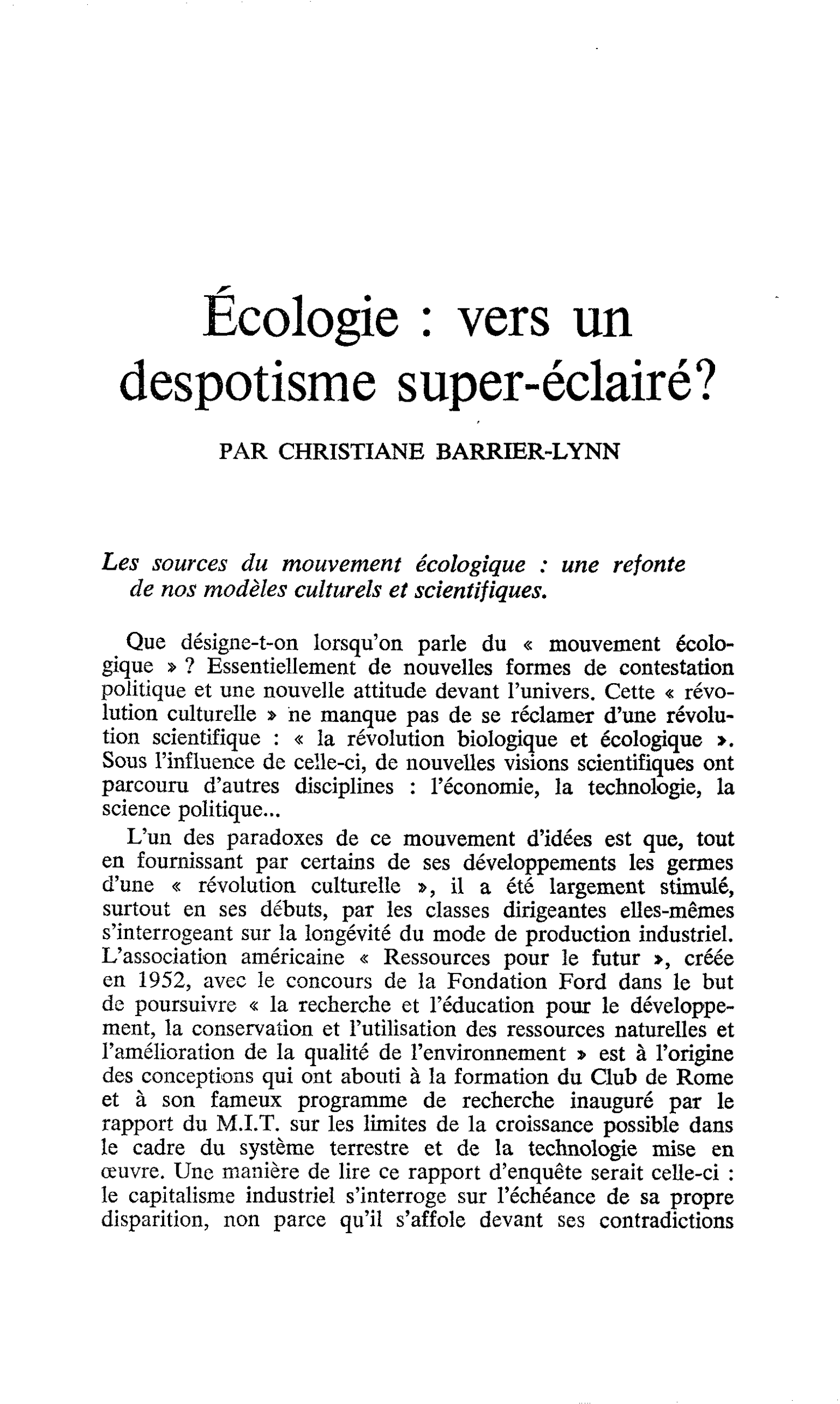 Écologie : vers un despotisme super-éclairé ?