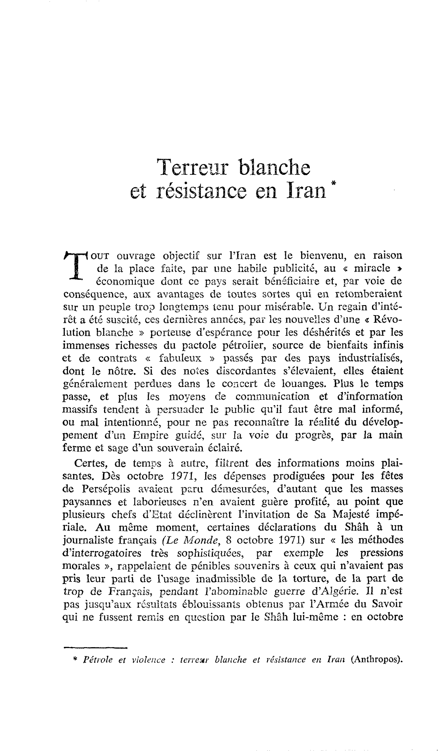 Terreur blanche et résistance en Iran