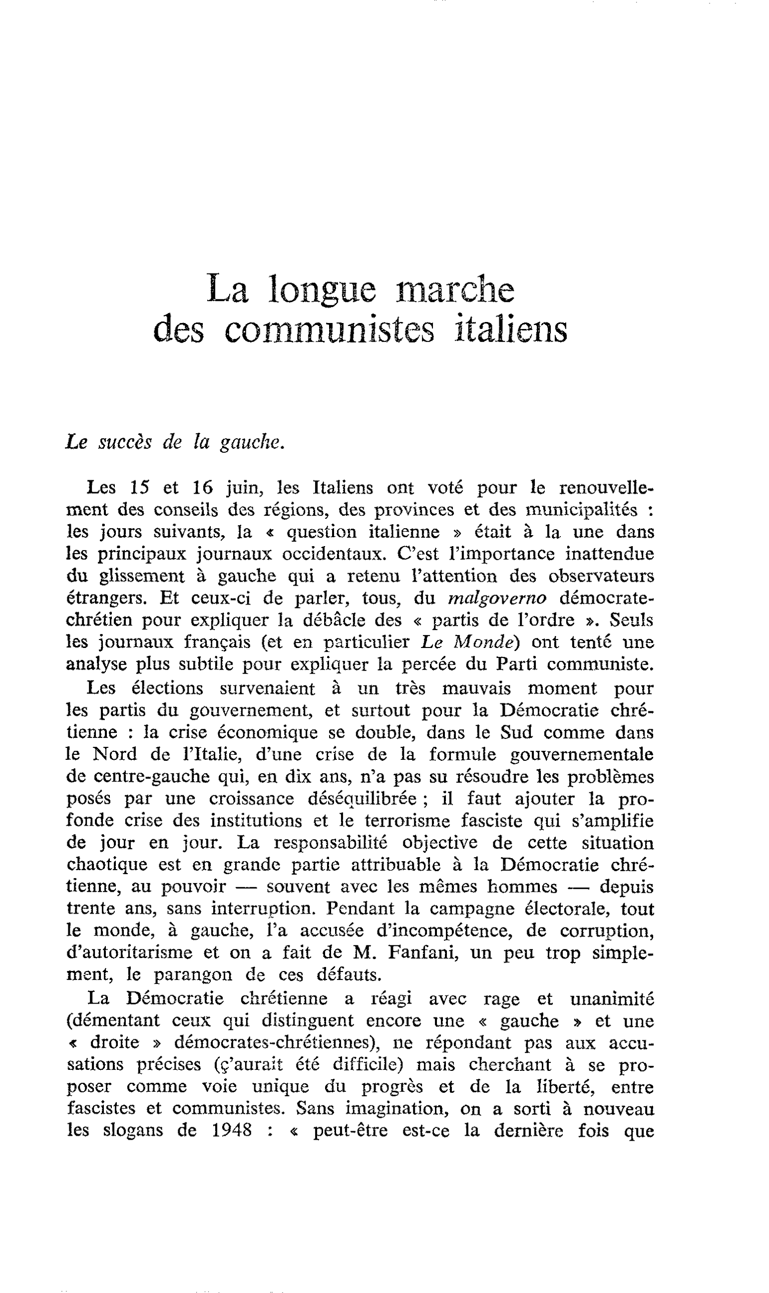 La longue marche des communistes Italiens