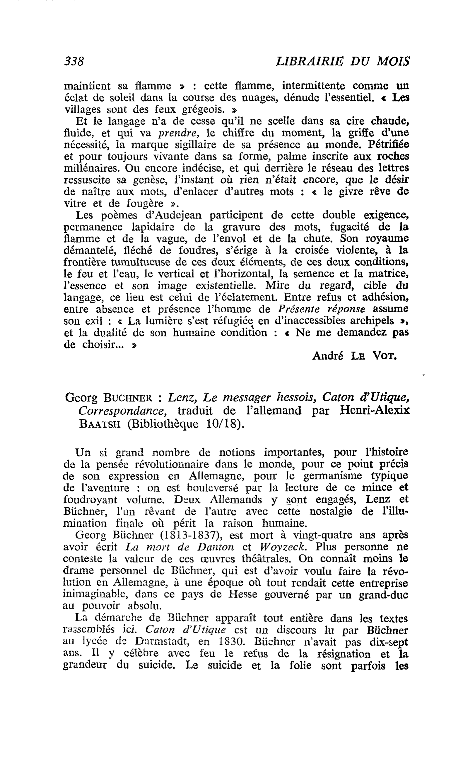 Georg Buchner : Lenz, Le messager hessois