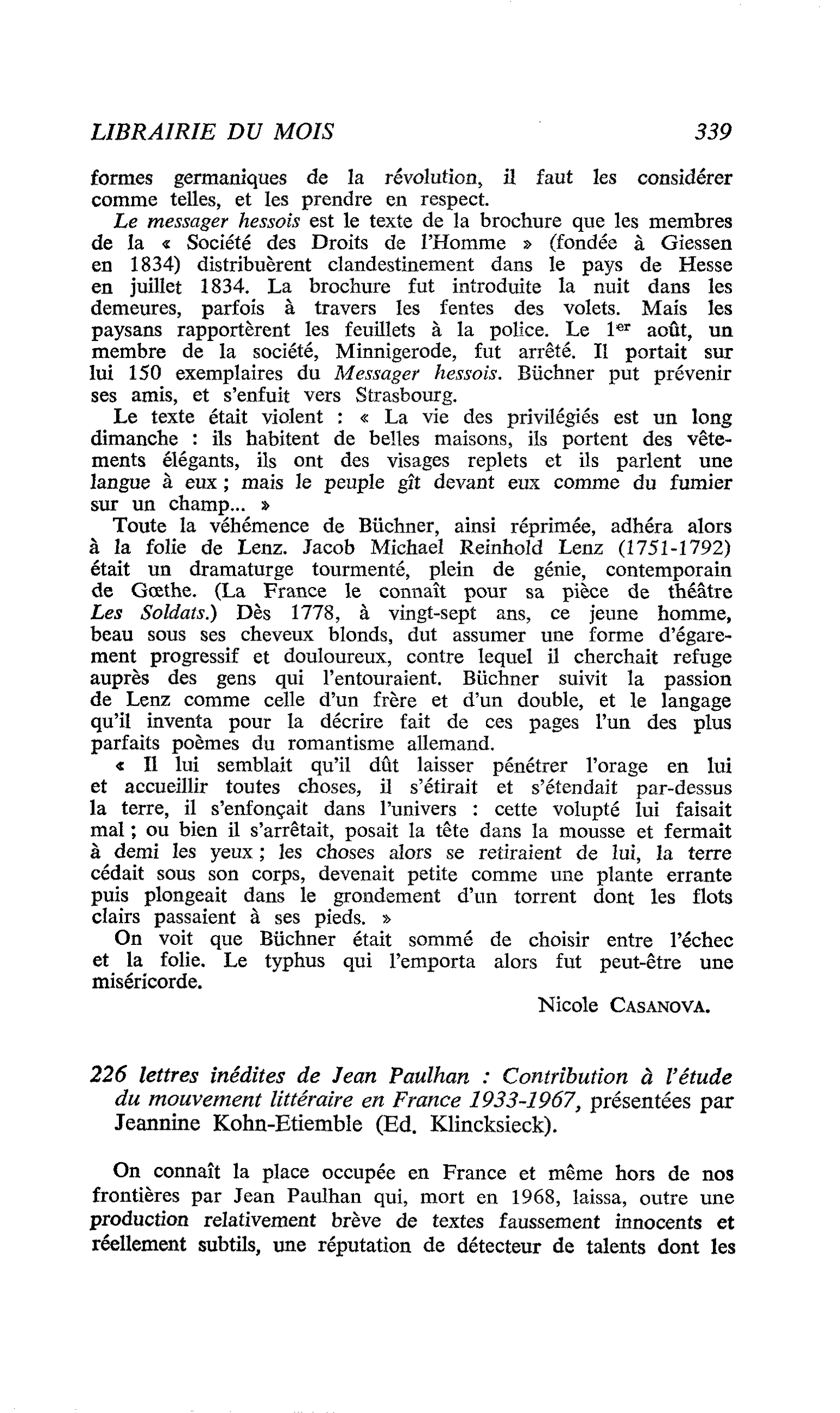 226 lettres inédites de Jean Paulhan : Contribution à l’étude du mouvement littéraire en France 1933-1967