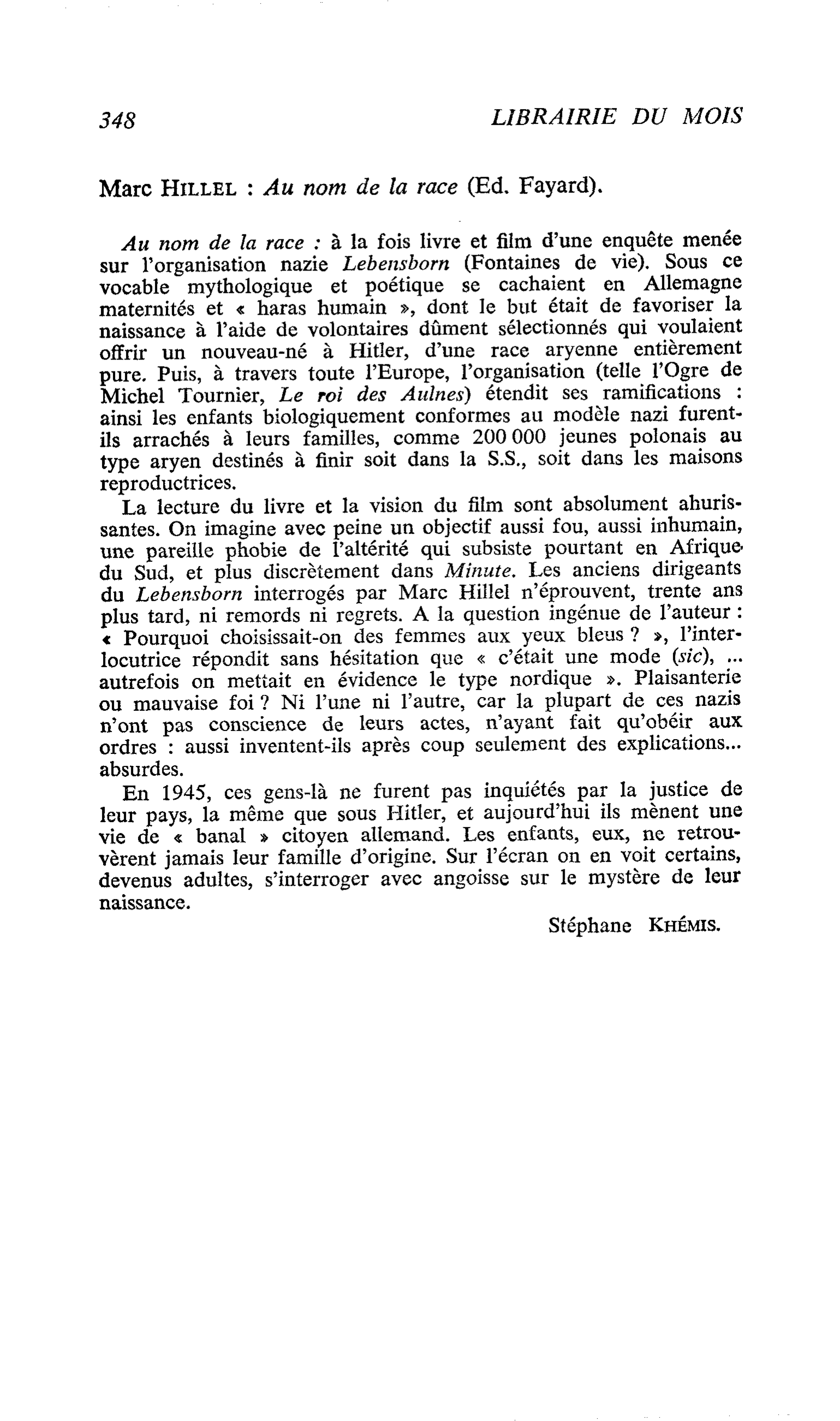 Marc Hillel : Au nom de la race