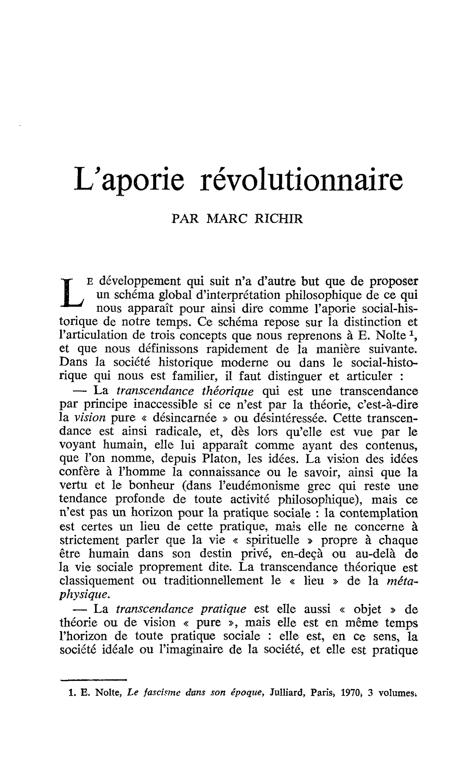 L’aporie révolutionnaire