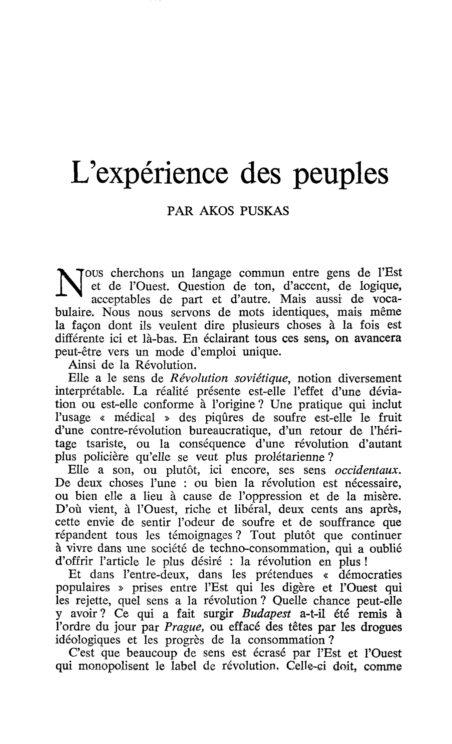 L’expérience des peuples