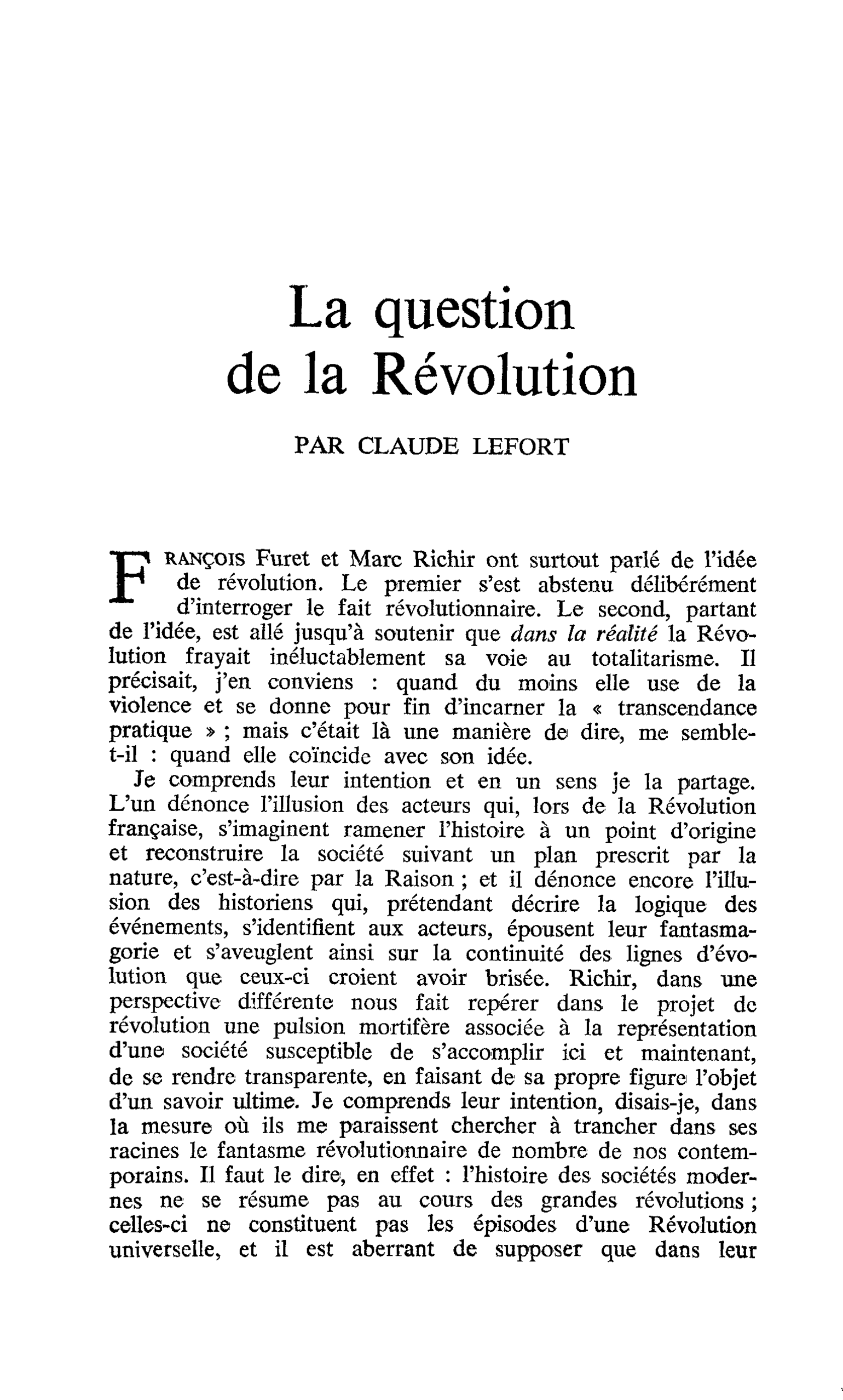 La question de la Révolution