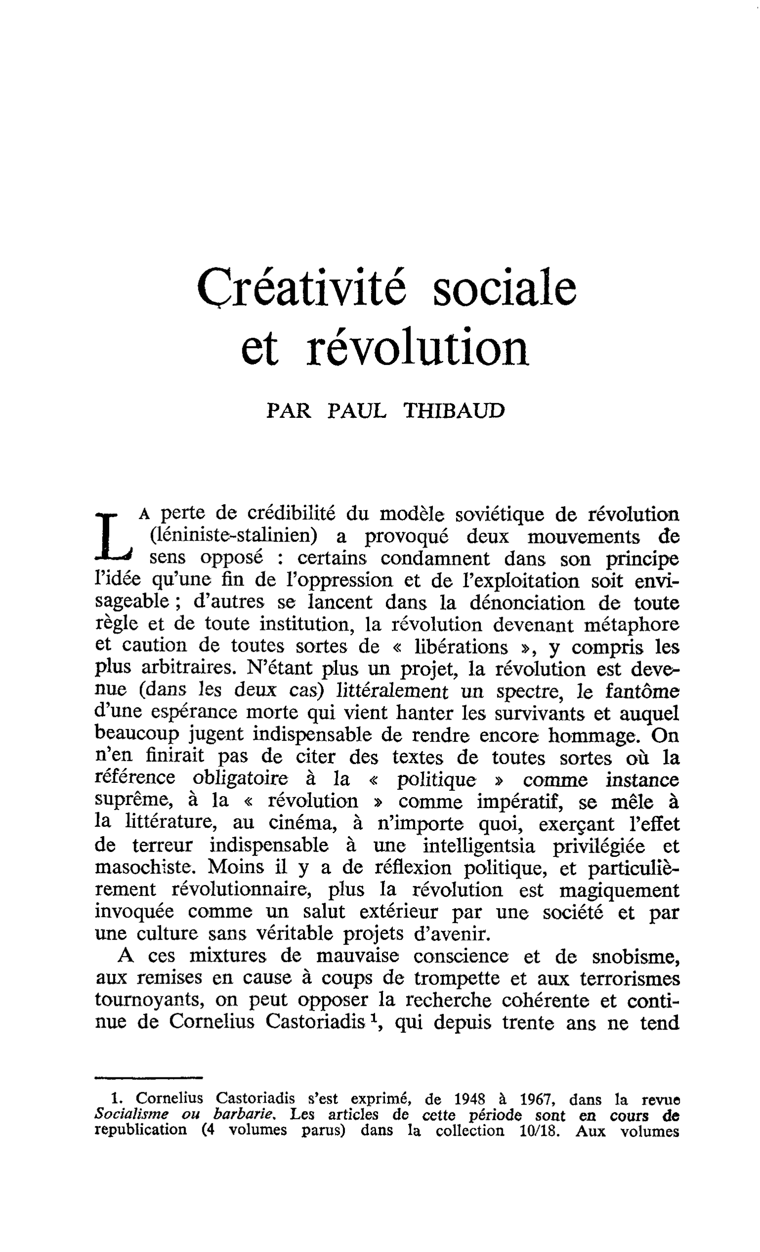Créativité sociale et révolution