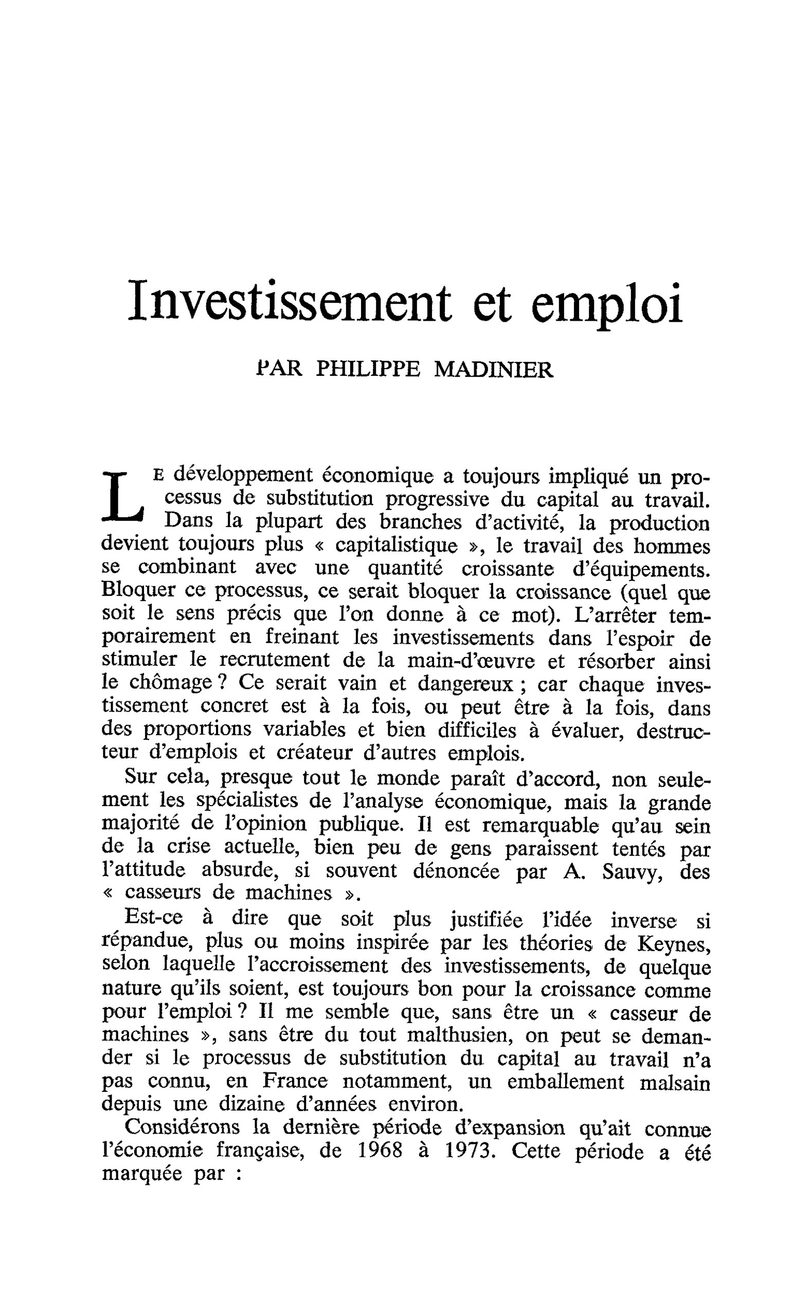 Investissement et emploi