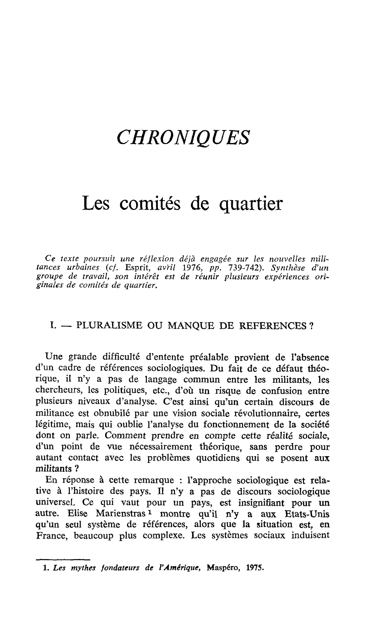 Les comités de quartier