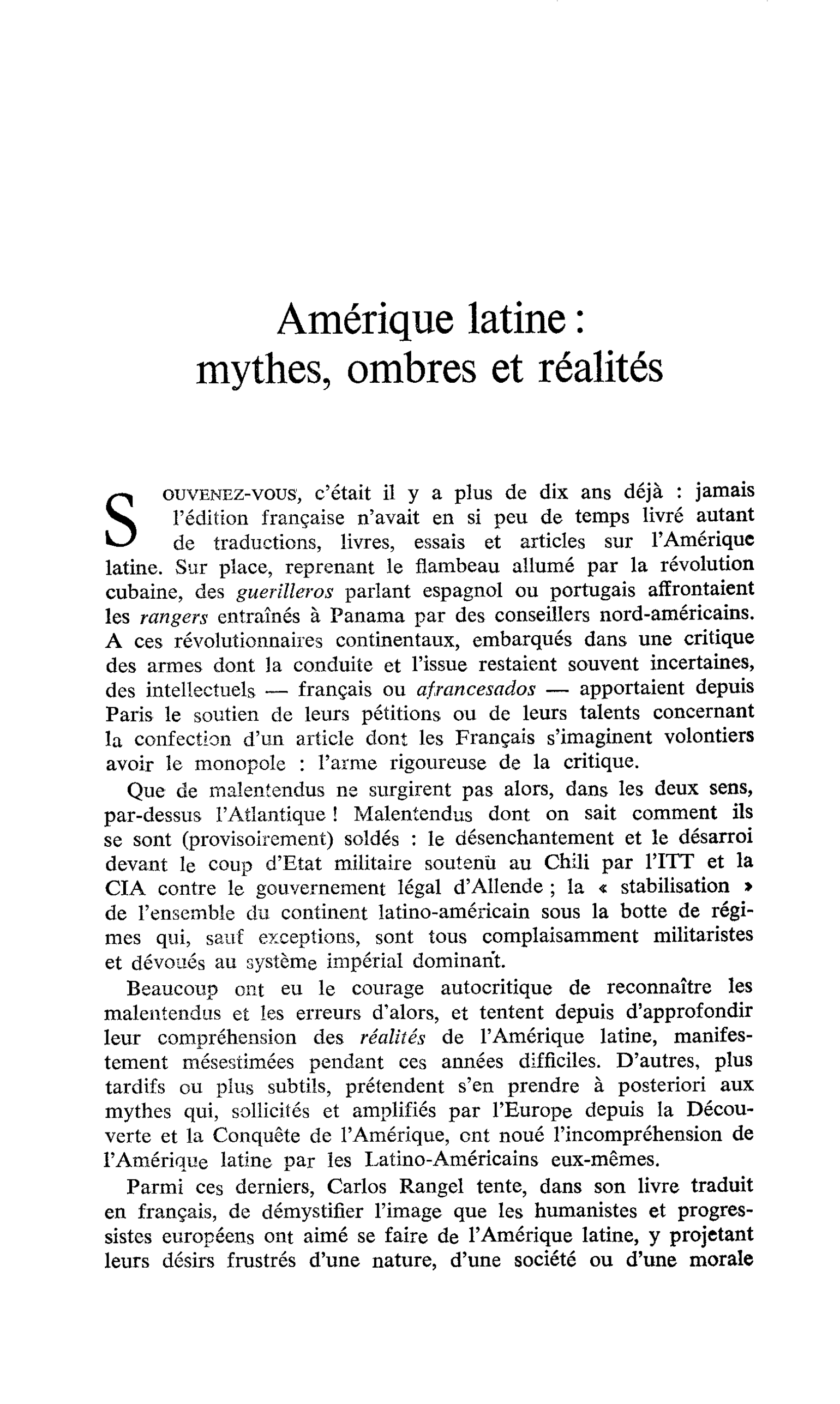 Amérique latine : mythes, ombres et réalités
