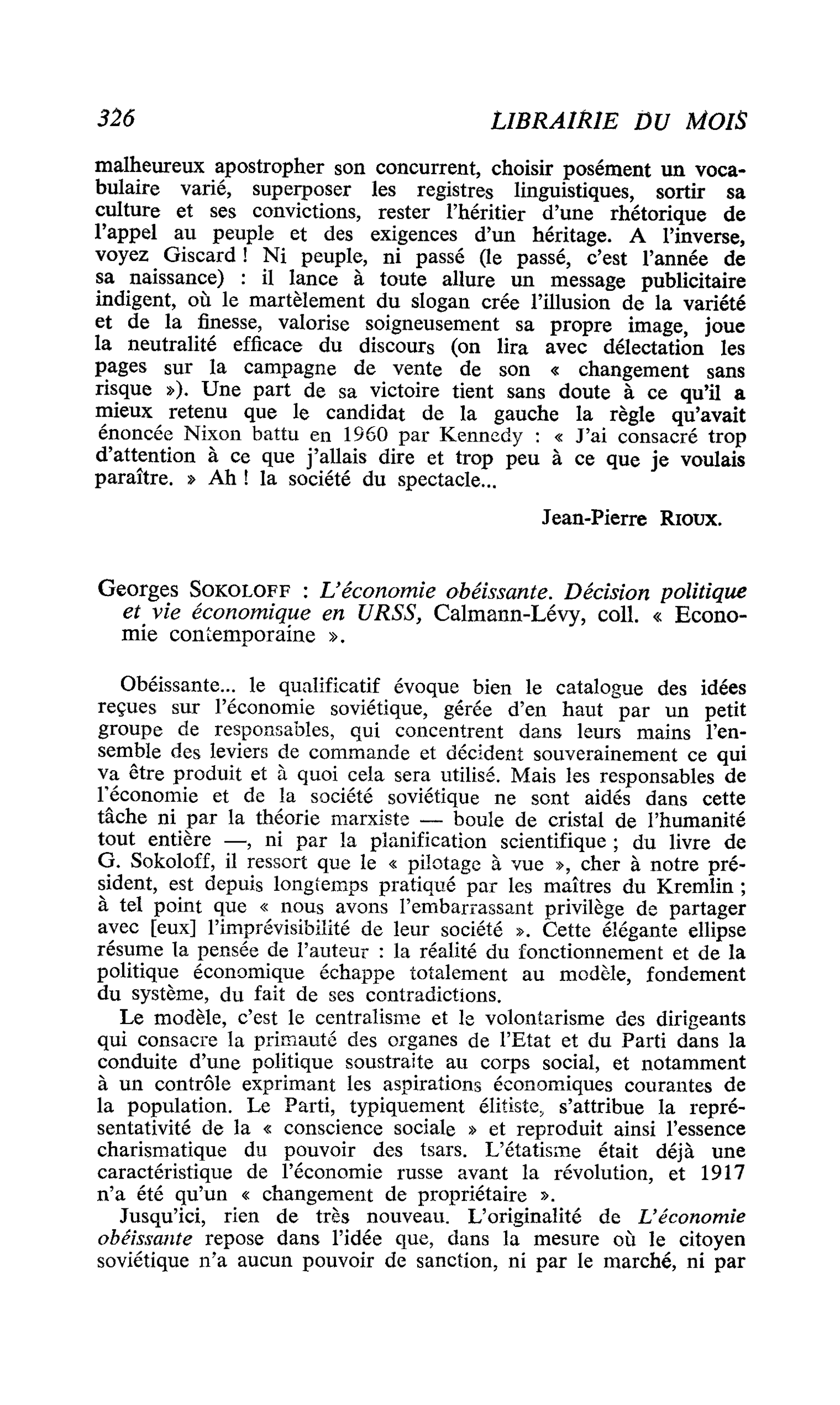 Georges Sokoloff : L’économie obéissante. Décision politique et vie économique en URSS